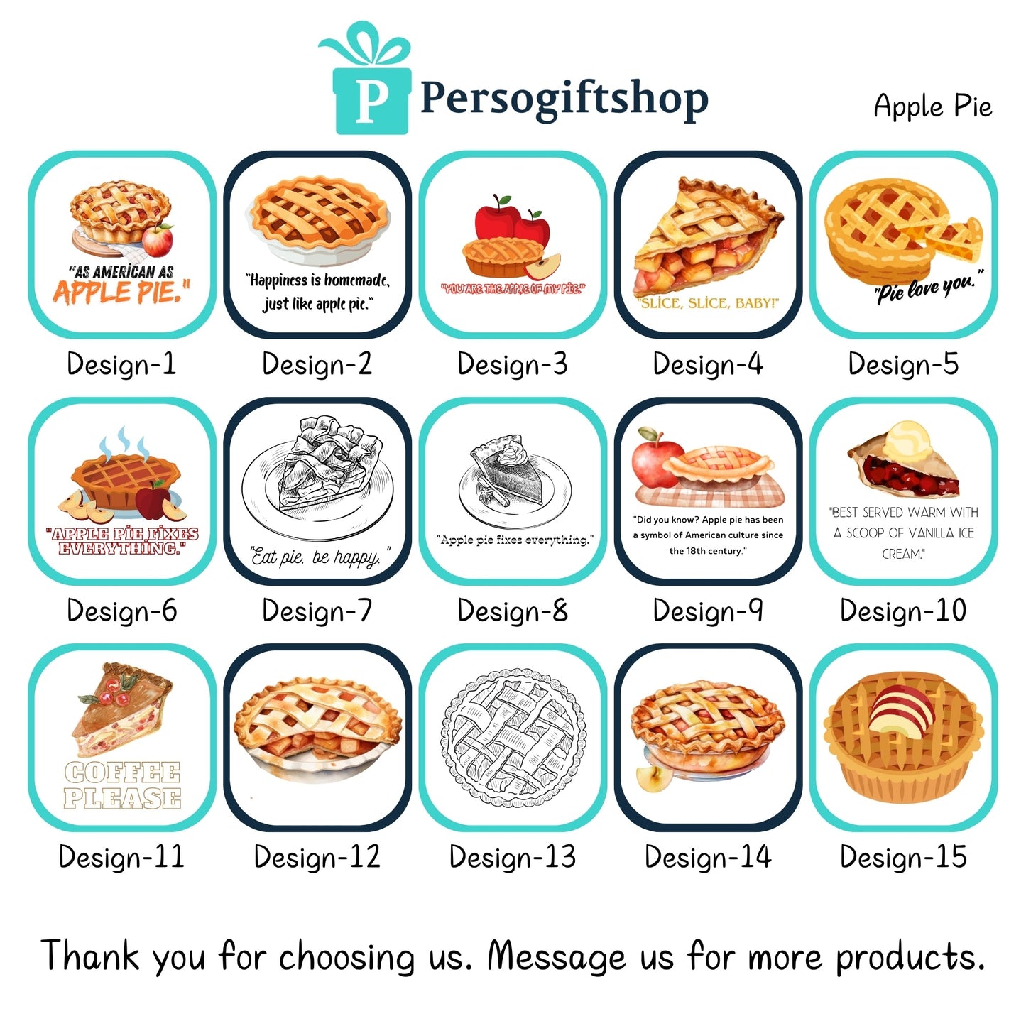 Personalized Apple Pie Printed Paper Napkins 15x15 Inch | Custom Party Napkins | 30 Unique Apple Pie Designs | Holiday, Event Decor