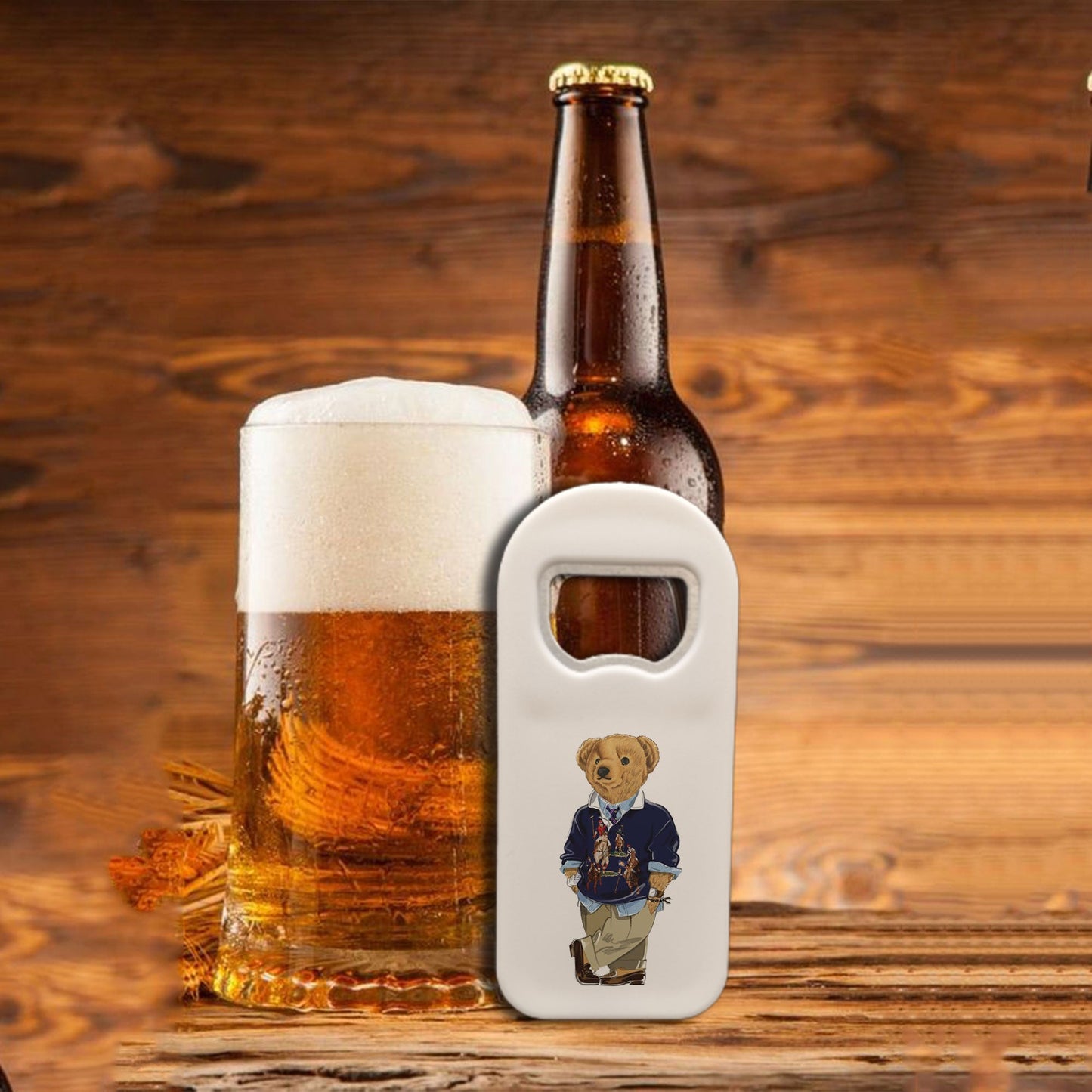 Personalized Bottle Opener Magnet, Teddy Bear Design, Custom 1.77x4.33 Inch Magnet, Unique Gift for Kids and Adults, Cute Bar or Kitchen Accessory