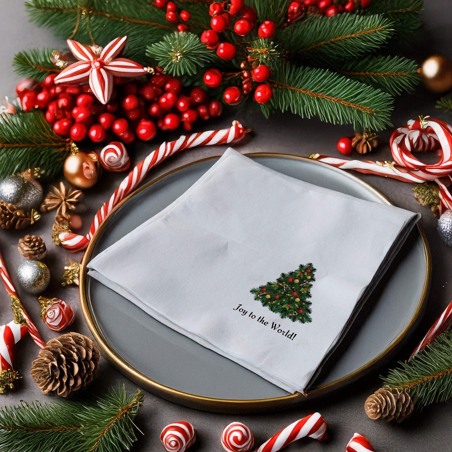 Personalized Christmas-Themed Printed Napkin, 16x16 Inches, Holiday Table Decor, Water Absorbent and Fade-Resistant Design