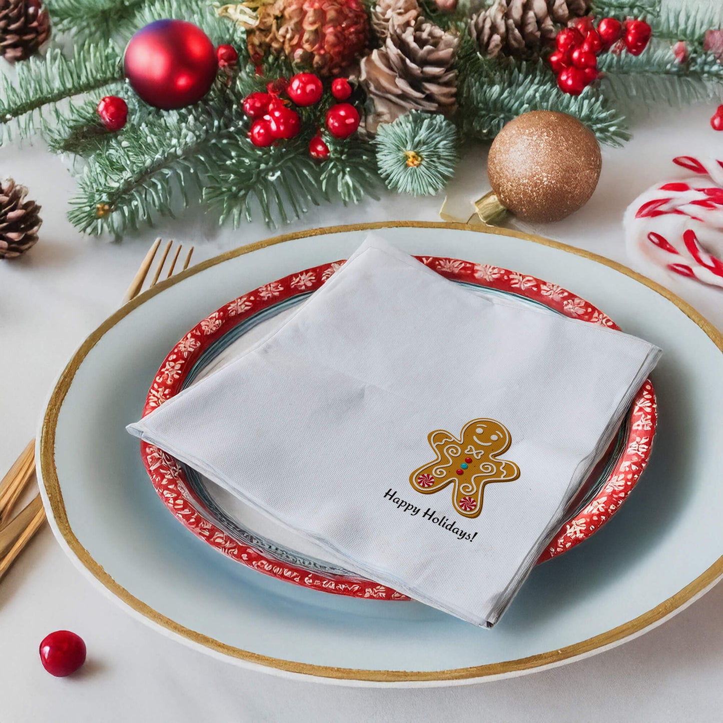 Personalized Christmas-Themed Printed Napkin, 16x16 Inches, Holiday Table Decor, Water Absorbent and Fade-Resistant Design