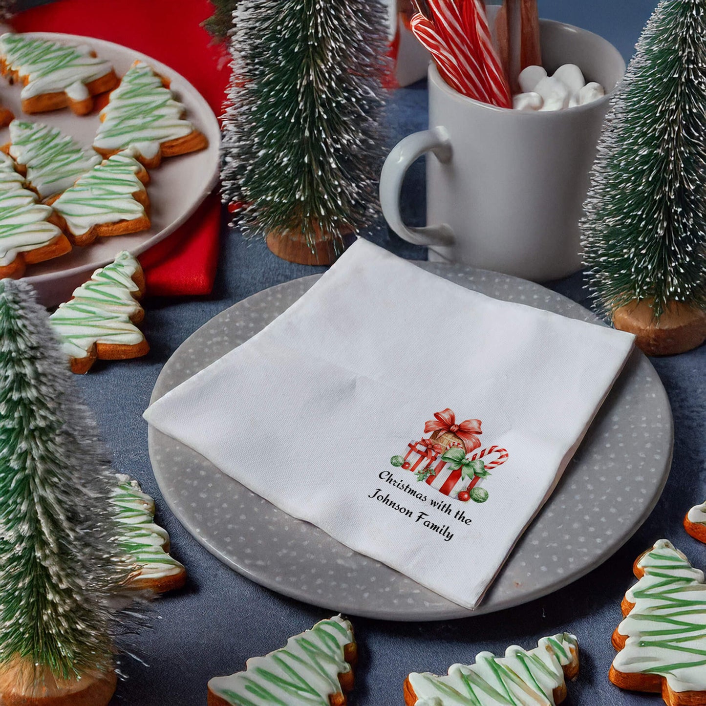 Personalized Christmas-Themed Printed Napkin, 16x16 Inches, Holiday Table Decor, Water Absorbent and Fade-Resistant Design