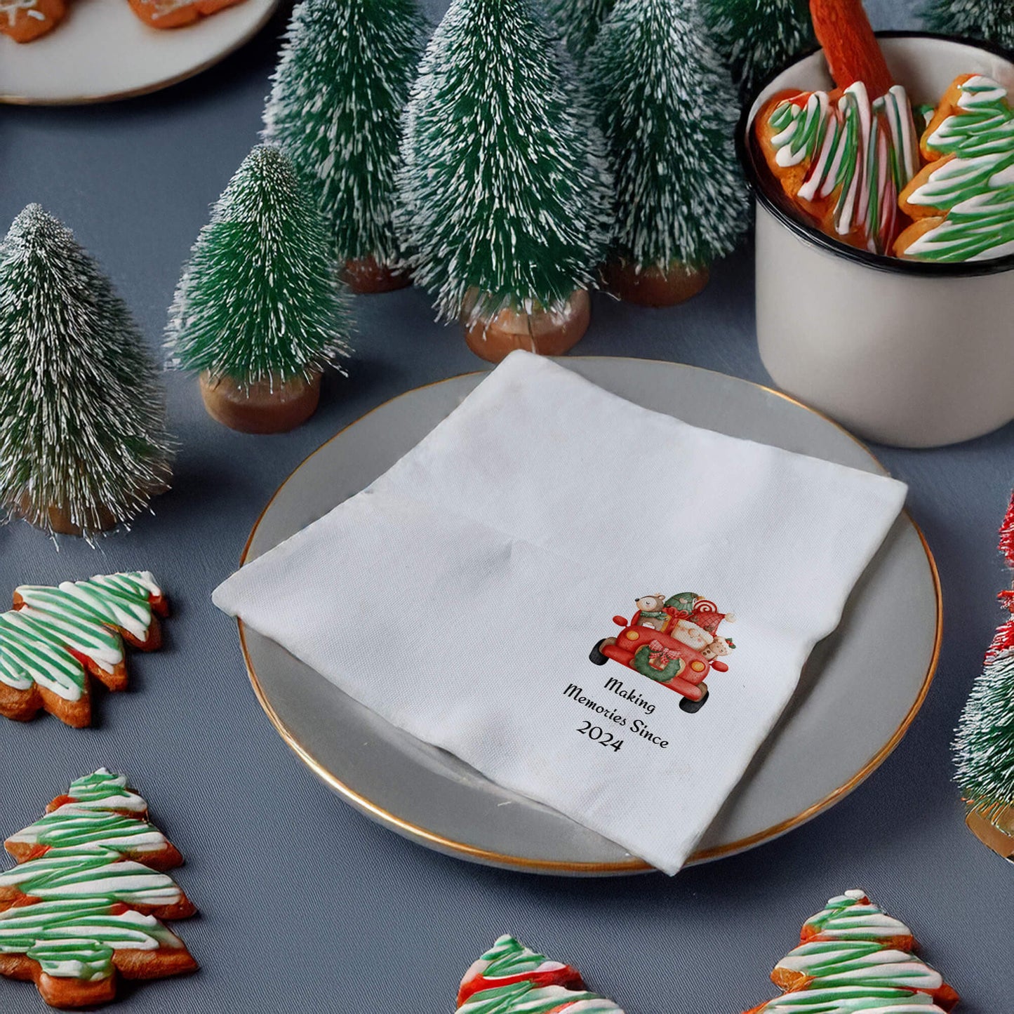 Personalized Christmas-Themed Printed Napkin, 16x16 Inches, Holiday Table Decor, Water Absorbent and Fade-Resistant Design