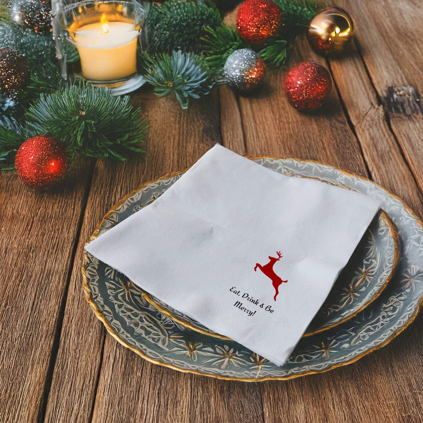 Personalized Christmas-Themed Printed Napkin, 16x16 Inches, Holiday Table Decor, Water Absorbent and Fade-Resistant Design