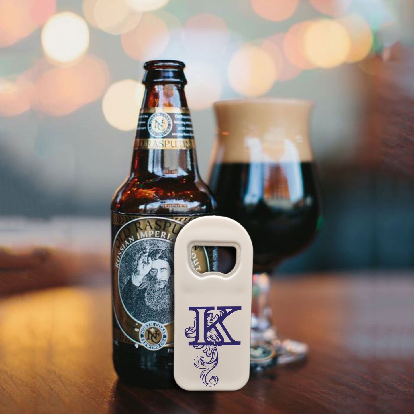 Personalized Bottle Opener Magnet, Monogram Letter Design, Custom 1.77x4.33 Inch Magnet, Elegant Bar or Kitchen Accessory, Unique Gift Idea