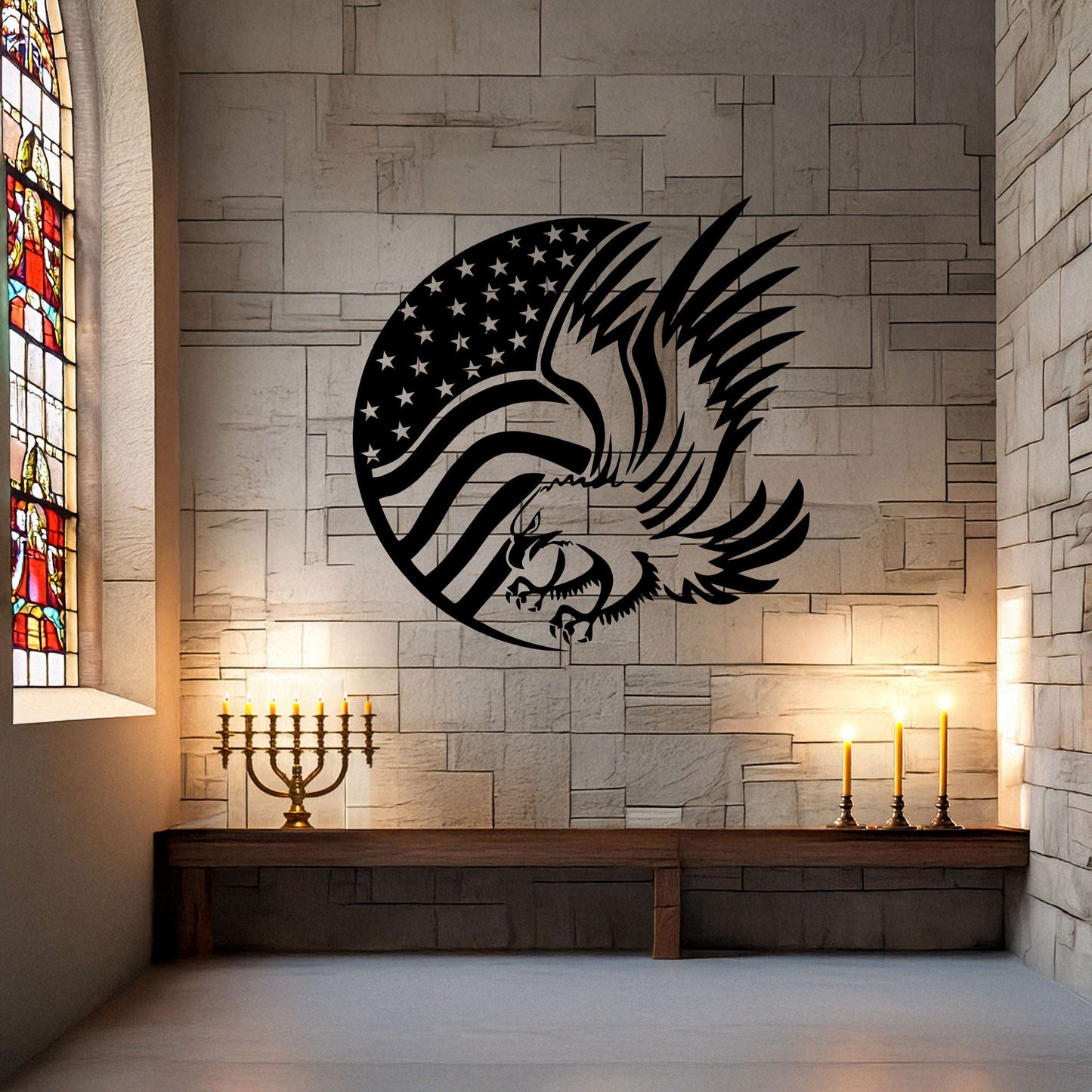 Laser Cut Metal Wall Decor, American Flag and Eagle Design, Black Patriotic Wall Art, USA Decor Gift, Rustic Home Accent, Veteran Room Decor