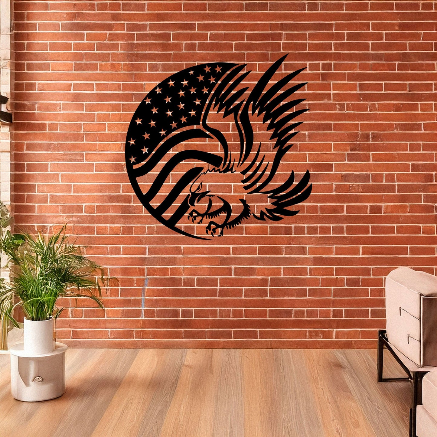 Laser Cut Metal Wall Decor, American Flag and Eagle Design, Black Patriotic Wall Art, USA Decor Gift, Rustic Home Accent, Veteran Room Decor