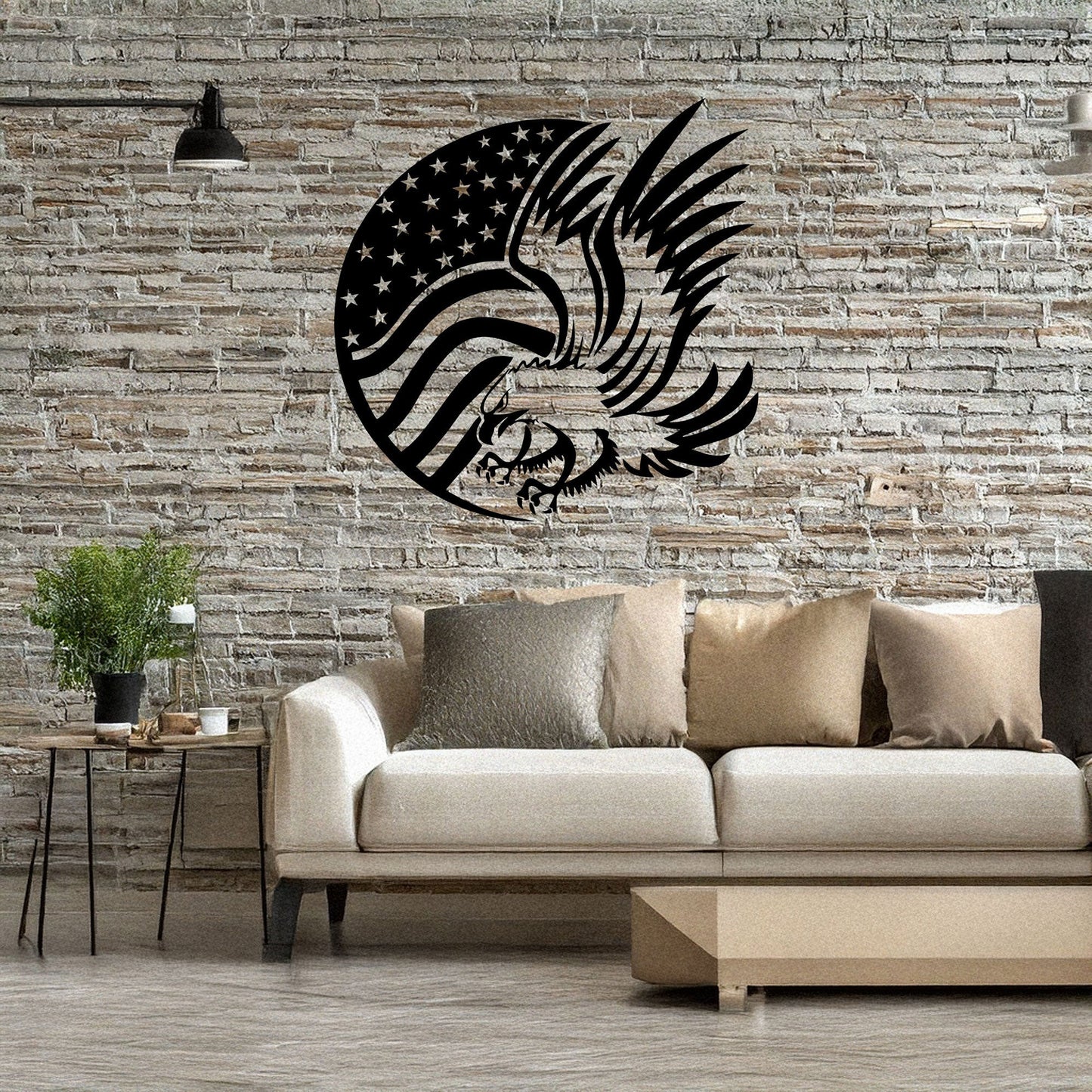Laser Cut Metal Wall Decor, American Flag and Eagle Design, Black Patriotic Wall Art, USA Decor Gift, Rustic Home Accent, Veteran Room Decor
