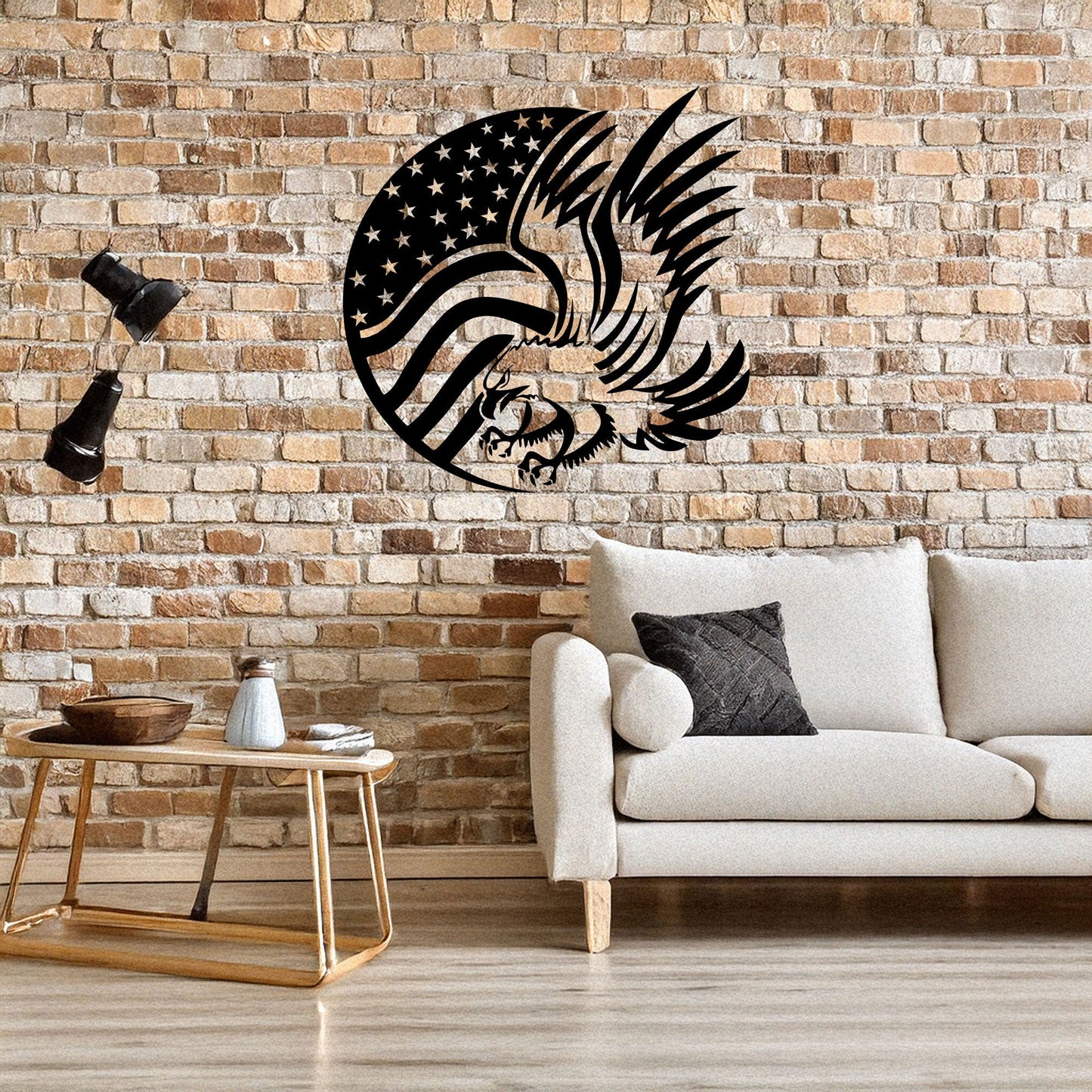 Laser Cut Metal Wall Decor, American Flag and Eagle Design, Black Patriotic Wall Art, USA Decor Gift, Rustic Home Accent, Veteran Room Decor