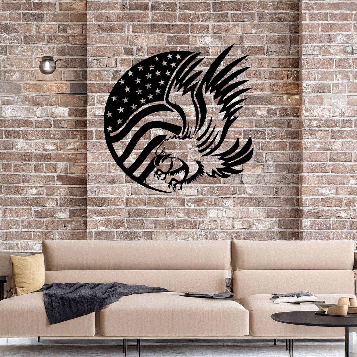 Laser Cut Metal Wall Decor, American Flag and Eagle Design, Black Patriotic Wall Art, USA Decor Gift, Rustic Home Accent, Veteran Room Decor