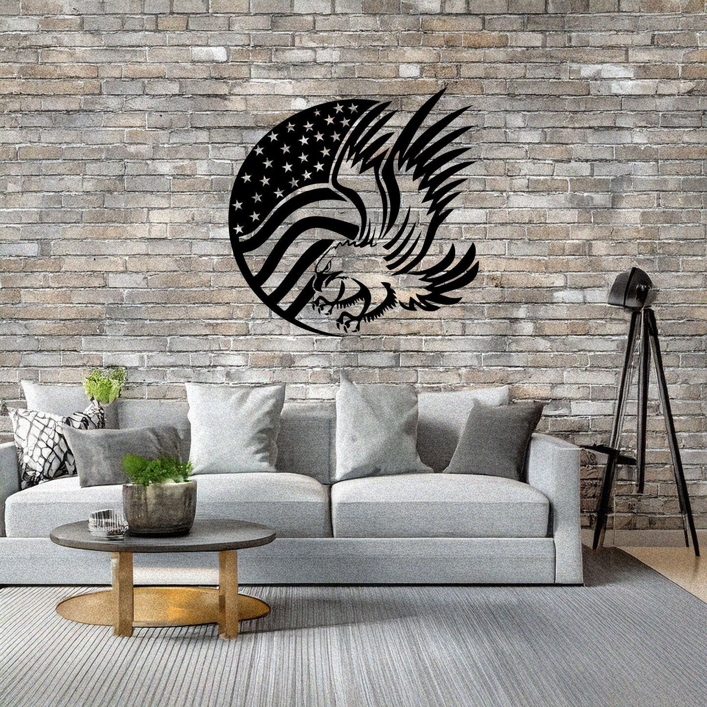 Laser Cut Metal Wall Decor, American Flag and Eagle Design, Black Patriotic Wall Art, USA Decor Gift, Rustic Home Accent, Veteran Room Decor
