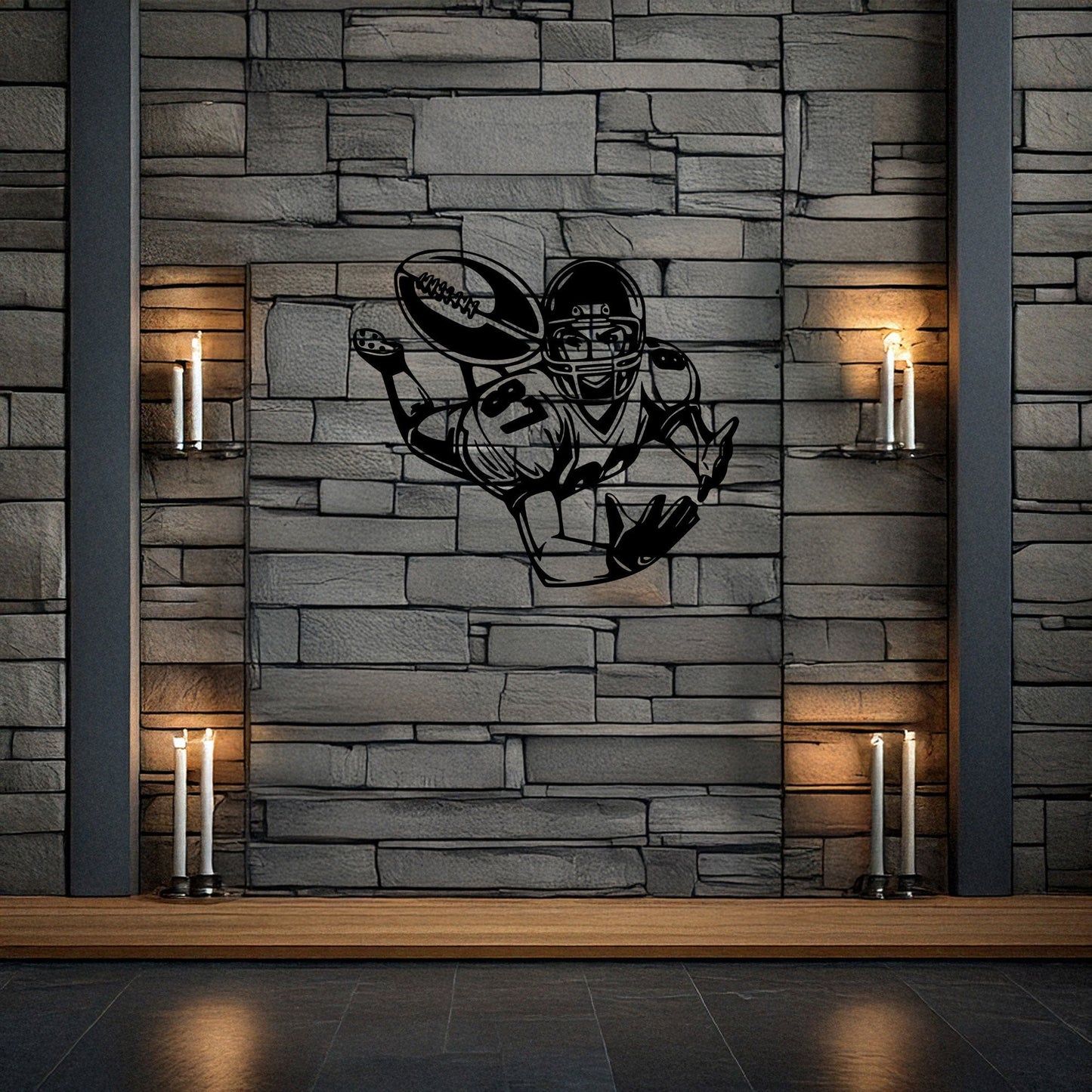 Laser Cut Metal Wall Decor, American Football Player Design, Black Metal Wall Art, Sports Enthusiast Gift, Athlete Room Decor, Game Day Wall Accent
