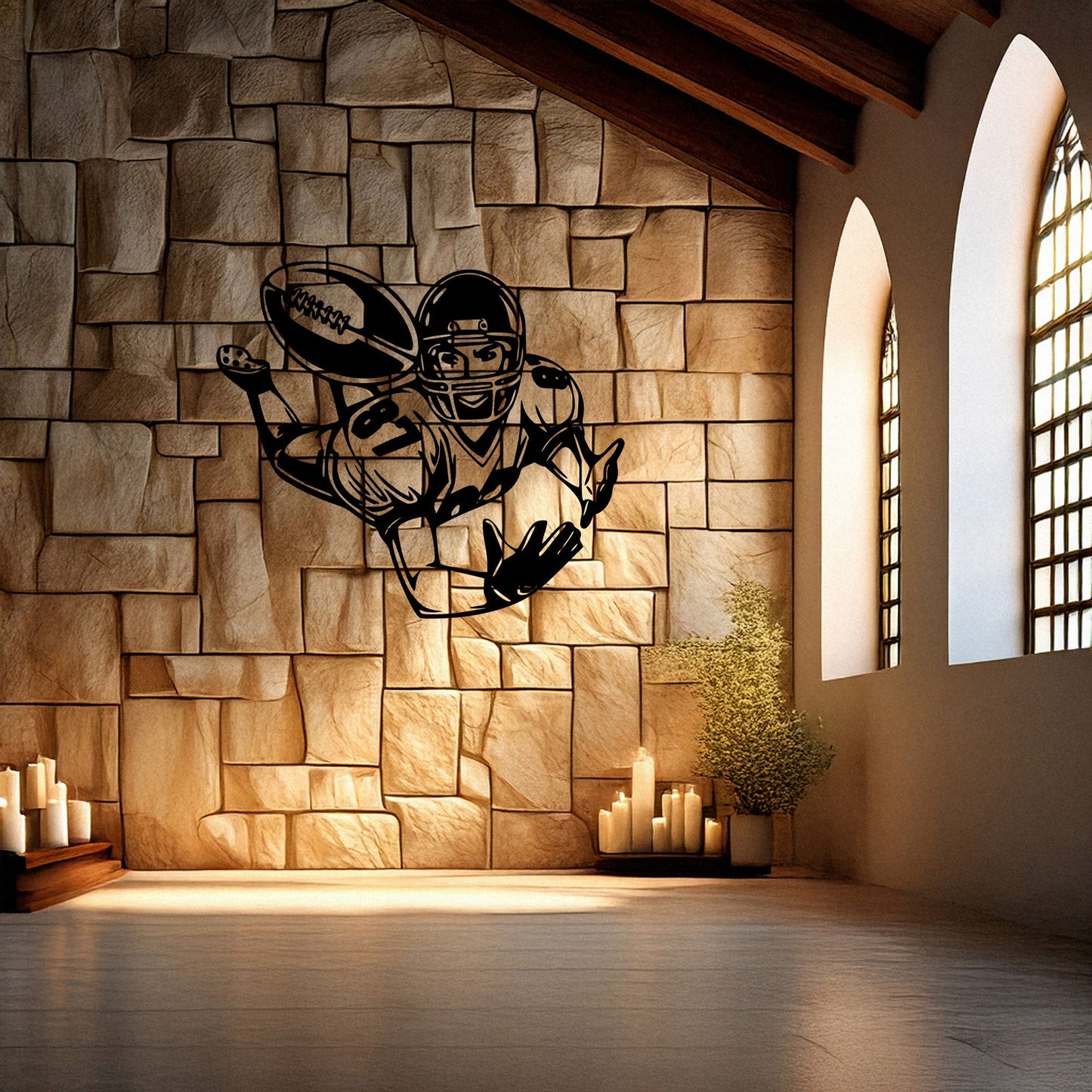 Laser Cut Metal Wall Decor, American Football Player Design, Black Metal Wall Art, Sports Enthusiast Gift, Athlete Room Decor, Game Day Wall Accent