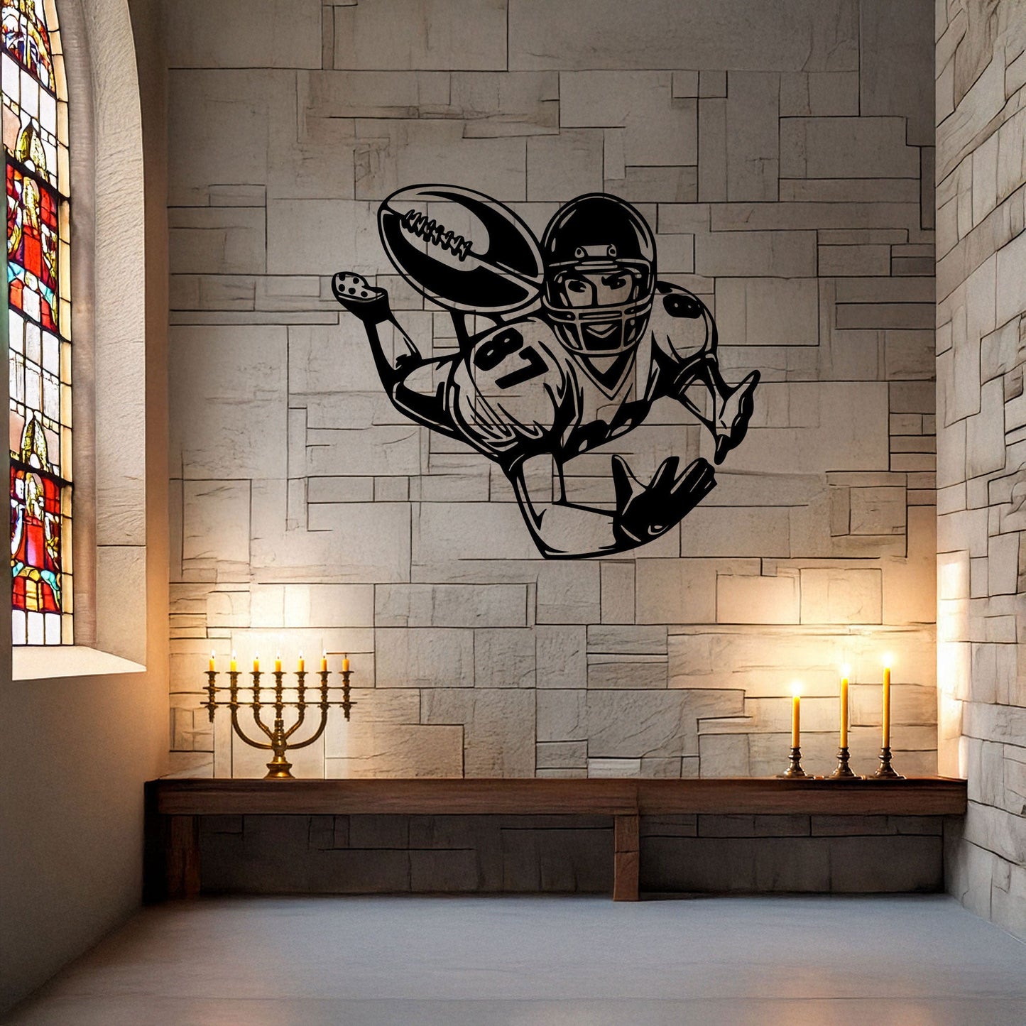 Laser Cut Metal Wall Decor, American Football Player Design, Black Metal Wall Art, Sports Enthusiast Gift, Athlete Room Decor, Game Day Wall Accent