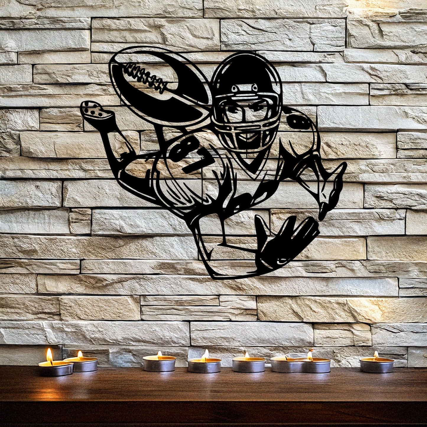 Laser Cut Metal Wall Decor, American Football Player Design, Black Metal Wall Art, Sports Enthusiast Gift, Athlete Room Decor, Game Day Wall Accent