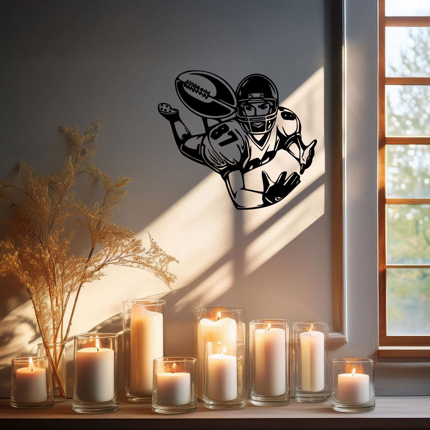 Laser Cut Metal Wall Decor, American Football Player Design, Black Metal Wall Art, Sports Enthusiast Gift, Athlete Room Decor, Game Day Wall Accent
