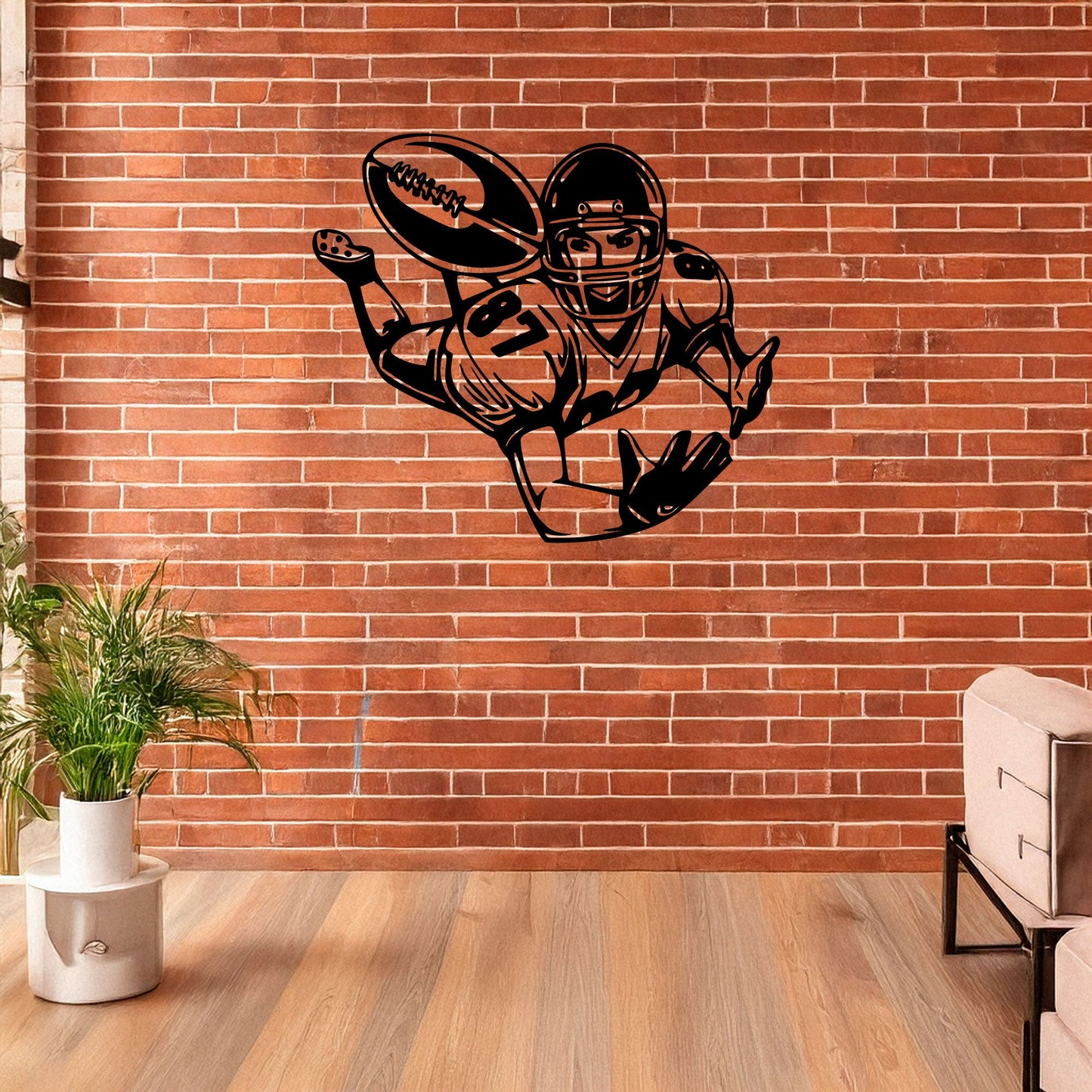 Laser Cut Metal Wall Decor, American Football Player Design, Black Metal Wall Art, Sports Enthusiast Gift, Athlete Room Decor, Game Day Wall Accent