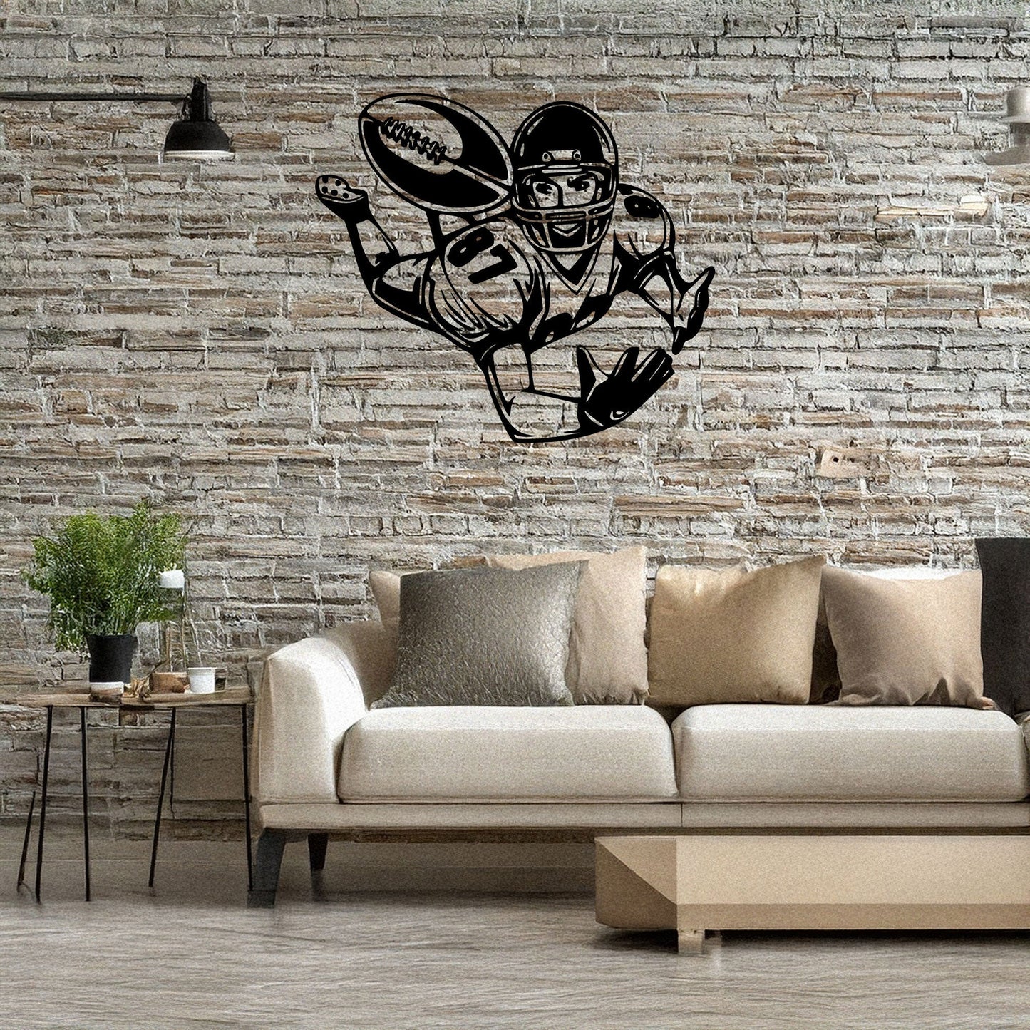 Laser Cut Metal Wall Decor, American Football Player Design, Black Metal Wall Art, Sports Enthusiast Gift, Athlete Room Decor, Game Day Wall Accent