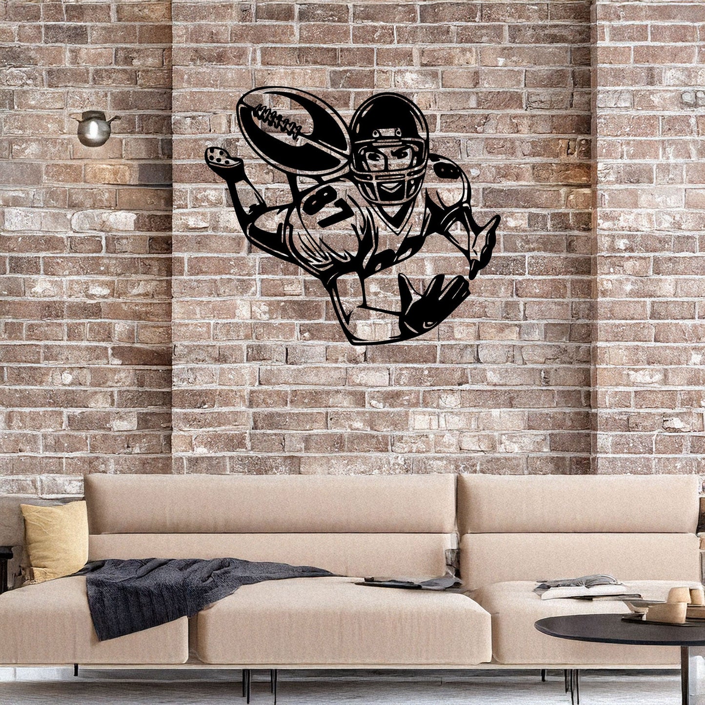Laser Cut Metal Wall Decor, American Football Player Design, Black Metal Wall Art, Sports Enthusiast Gift, Athlete Room Decor, Game Day Wall Accent