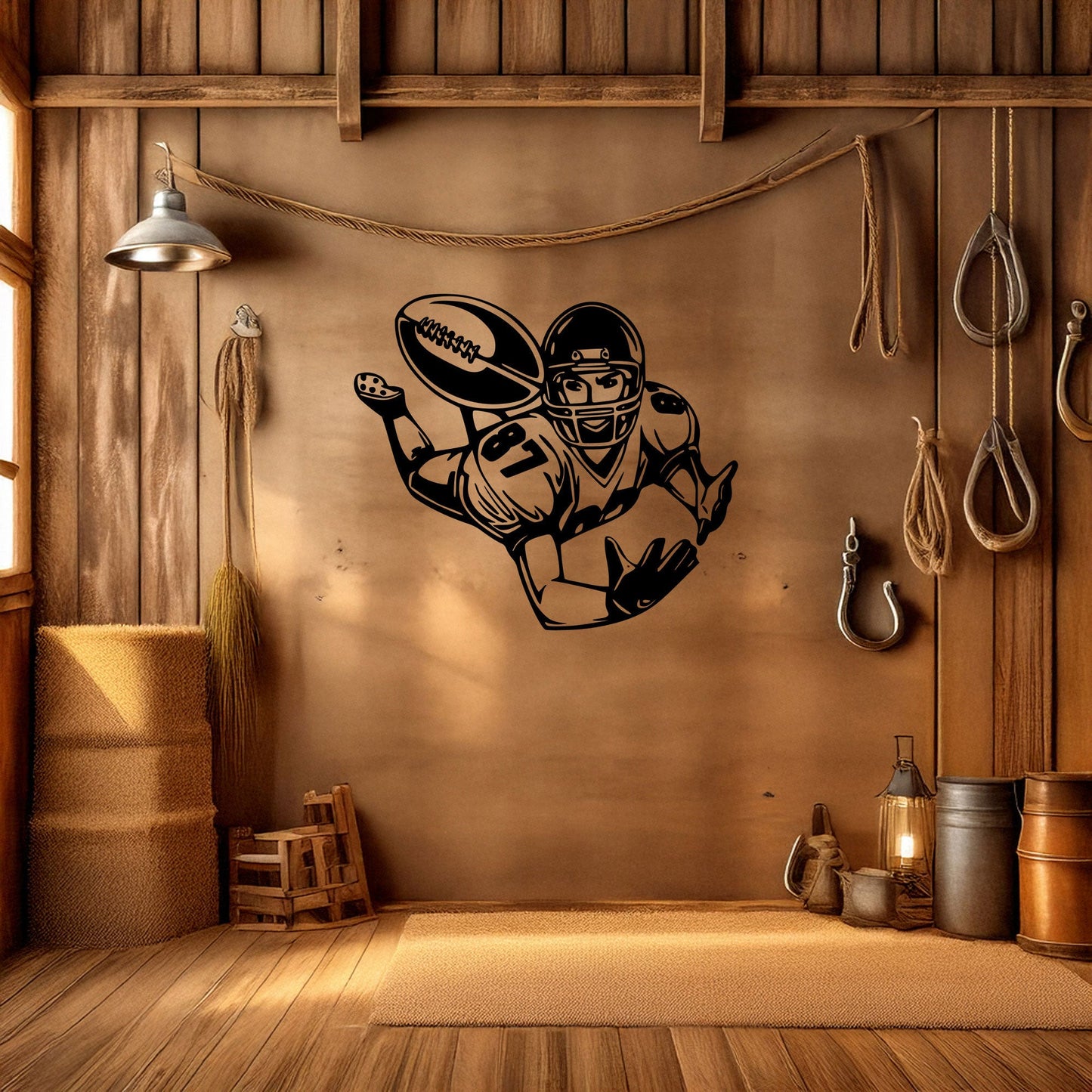 Laser Cut Metal Wall Decor, American Football Player Design, Black Metal Wall Art, Sports Enthusiast Gift, Athlete Room Decor, Game Day Wall Accent