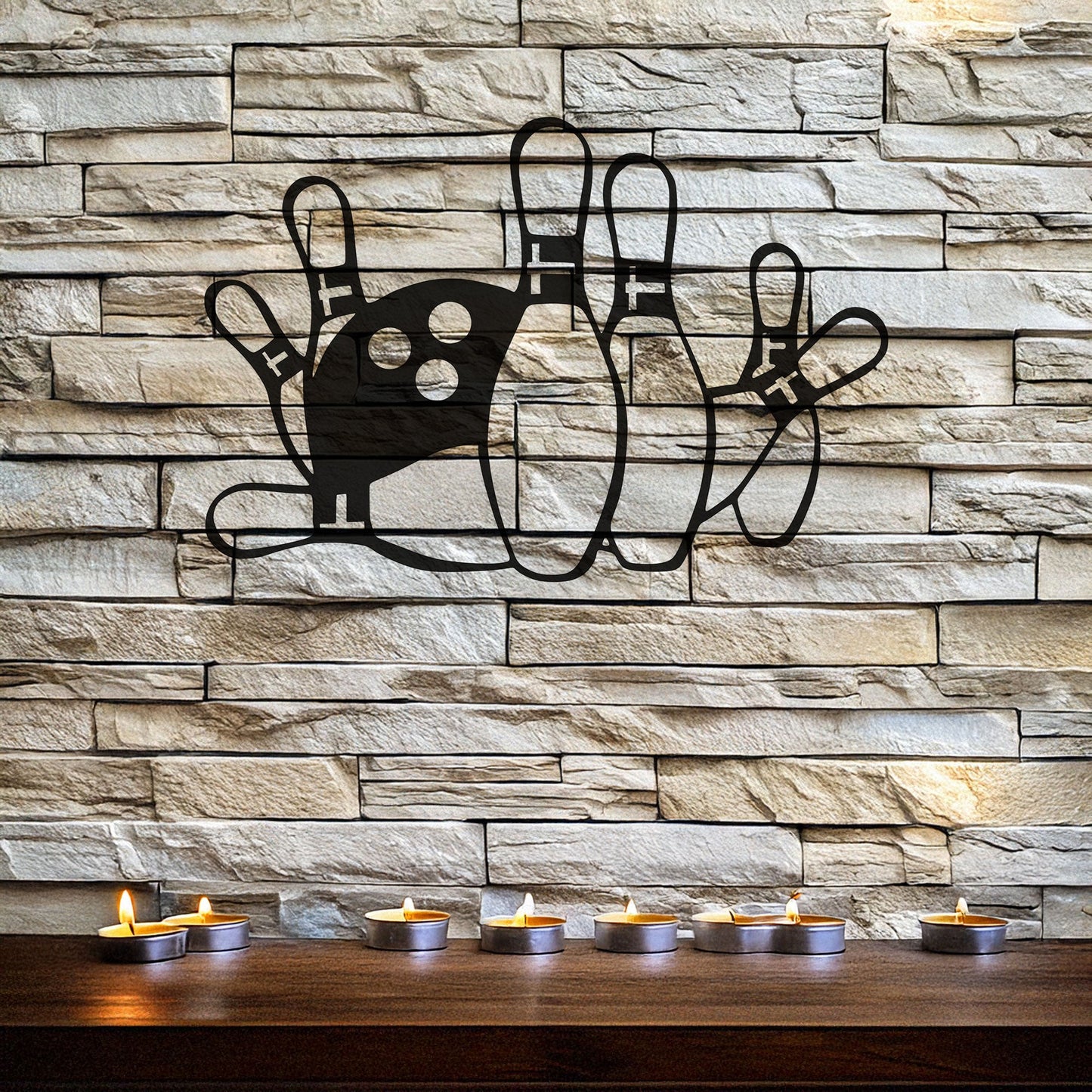 Laser Cut Metal Wall Decor, Bowling Pins and Ball Design, Black Sports Wall Art, Game Room Decor, Matte Black Accent, Gift for Bowlers
