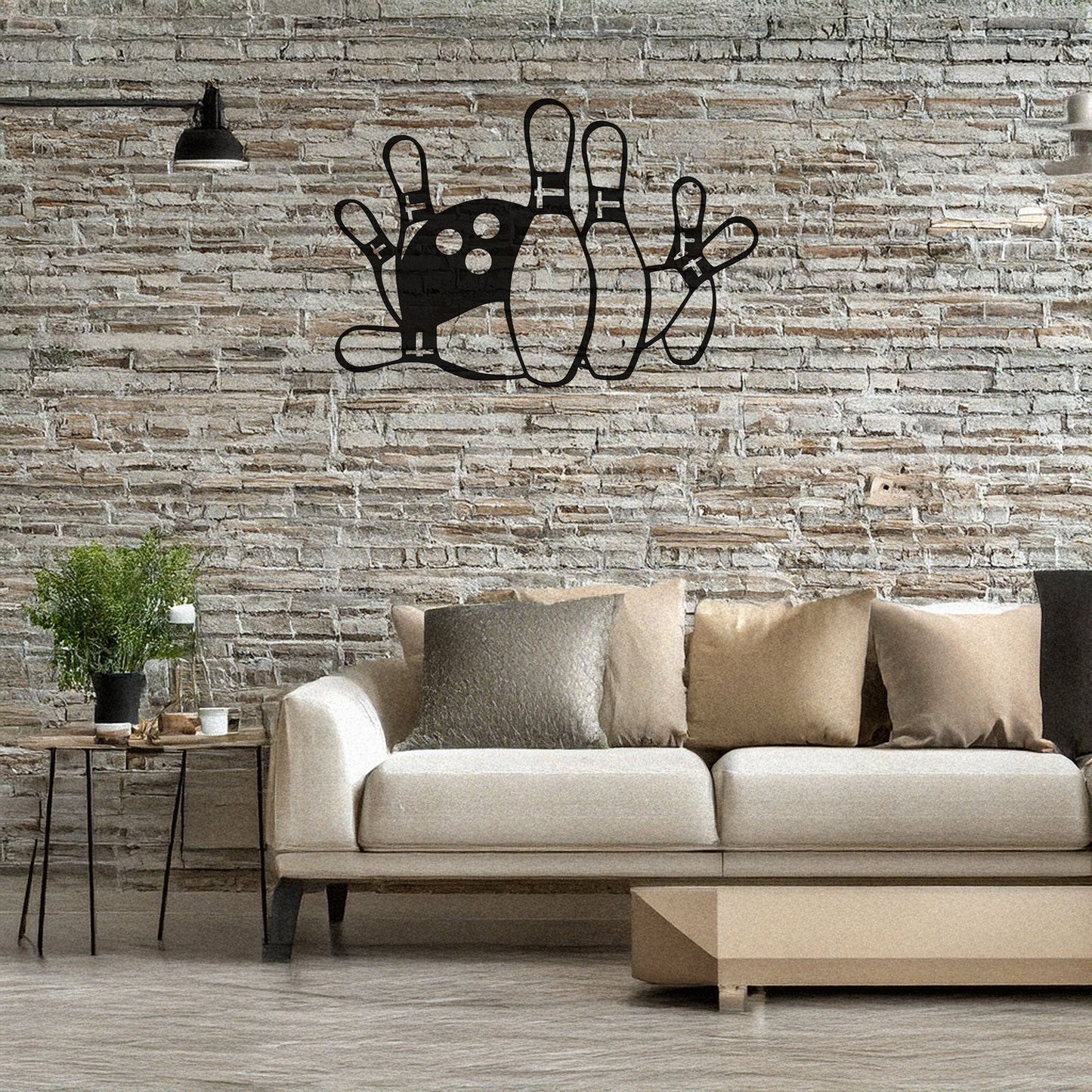 Laser Cut Metal Wall Decor, Bowling Pins and Ball Design, Black Sports Wall Art, Game Room Decor, Matte Black Accent, Gift for Bowlers