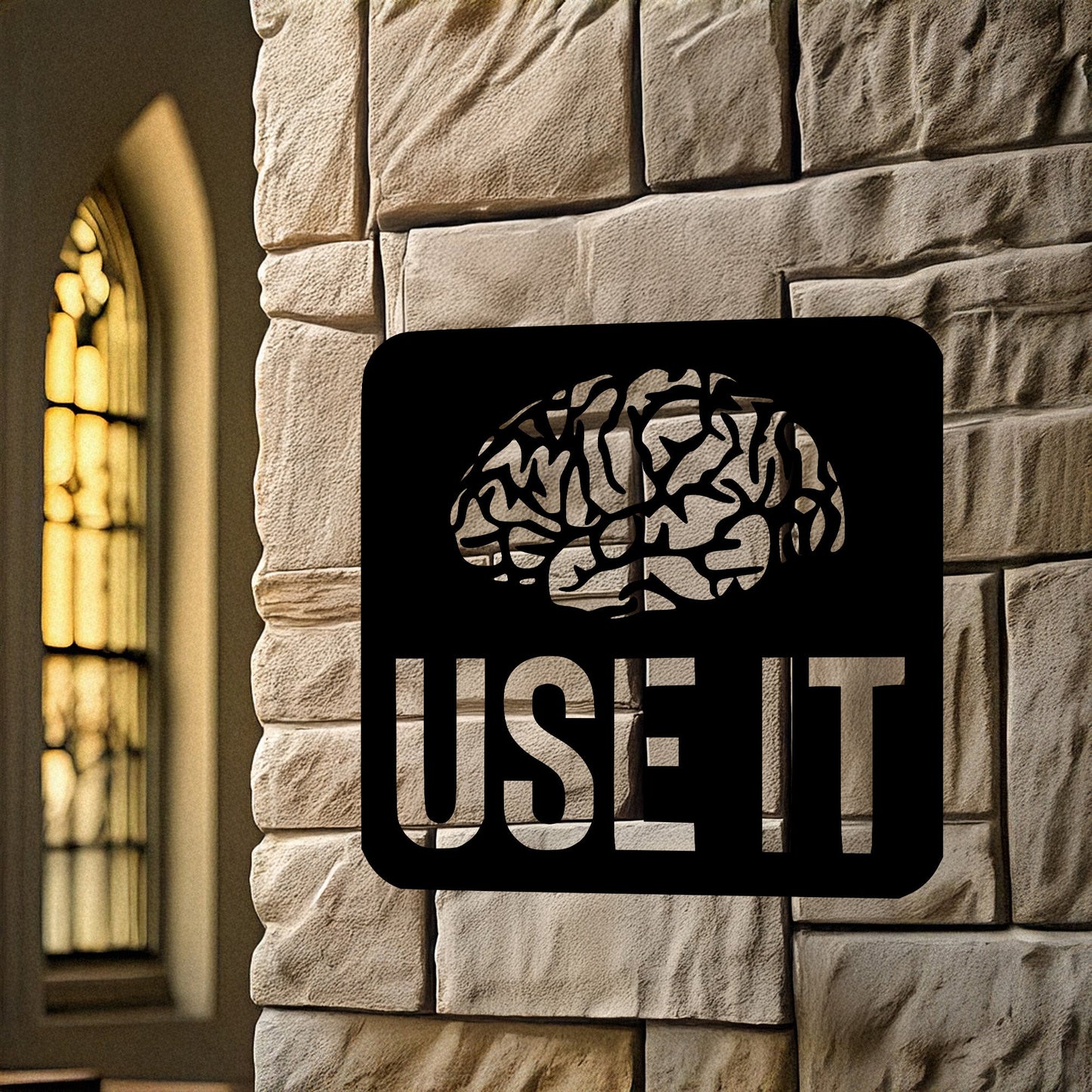 Laser Cut Metal Wall Decor, "Use It Brain" Design, Black Inspirational Wall Art, Motivational Office Decor, Matte Black Home Accent
