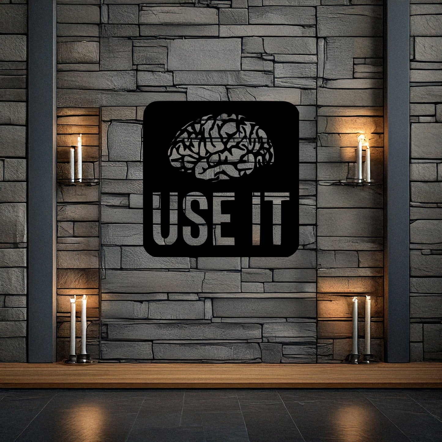 Laser Cut Metal Wall Decor, "Use It Brain" Design, Black Inspirational Wall Art, Motivational Office Decor, Matte Black Home Accent