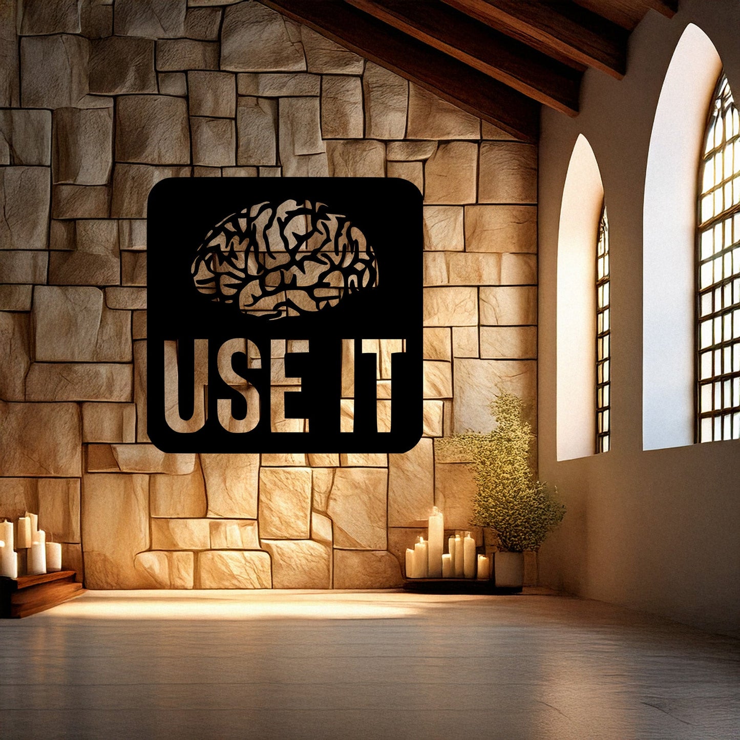 Laser Cut Metal Wall Decor, "Use It Brain" Design, Black Inspirational Wall Art, Motivational Office Decor, Matte Black Home Accent