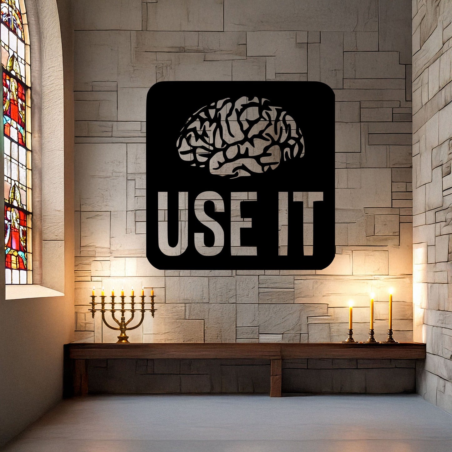 Laser Cut Metal Wall Decor, "Use It Brain" Design, Black Inspirational Wall Art, Motivational Office Decor, Matte Black Home Accent