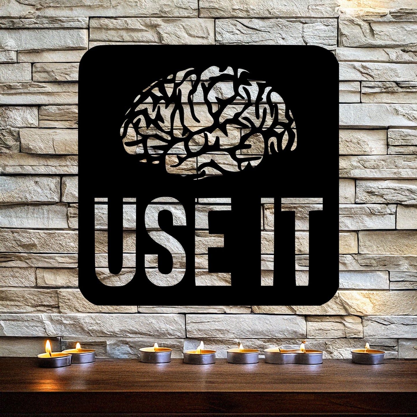Laser Cut Metal Wall Decor, "Use It Brain" Design, Black Inspirational Wall Art, Motivational Office Decor, Matte Black Home Accent