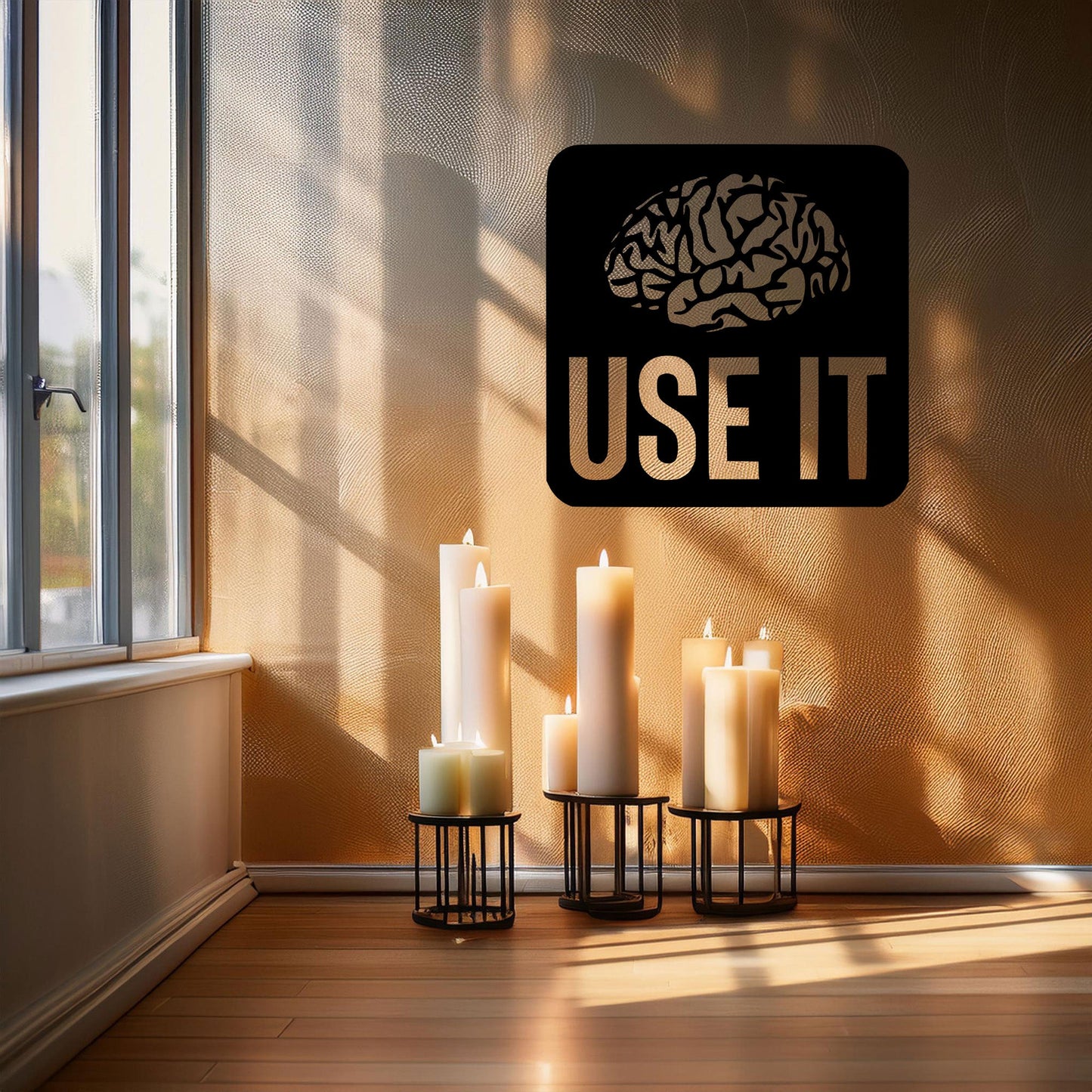 Laser Cut Metal Wall Decor, "Use It Brain" Design, Black Inspirational Wall Art, Motivational Office Decor, Matte Black Home Accent