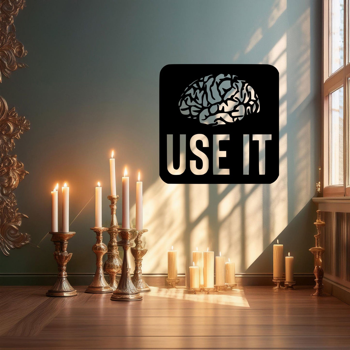 Laser Cut Metal Wall Decor, "Use It Brain" Design, Black Inspirational Wall Art, Motivational Office Decor, Matte Black Home Accent