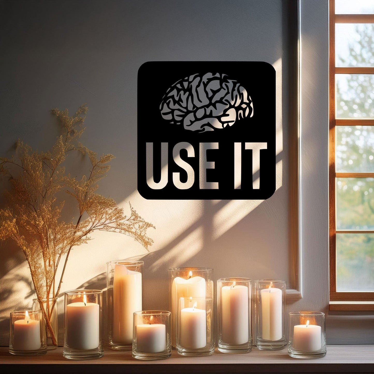 Laser Cut Metal Wall Decor, "Use It Brain" Design, Black Inspirational Wall Art, Motivational Office Decor, Matte Black Home Accent