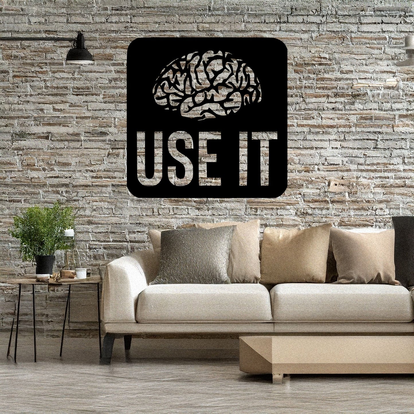 Laser Cut Metal Wall Decor, "Use It Brain" Design, Black Inspirational Wall Art, Motivational Office Decor, Matte Black Home Accent