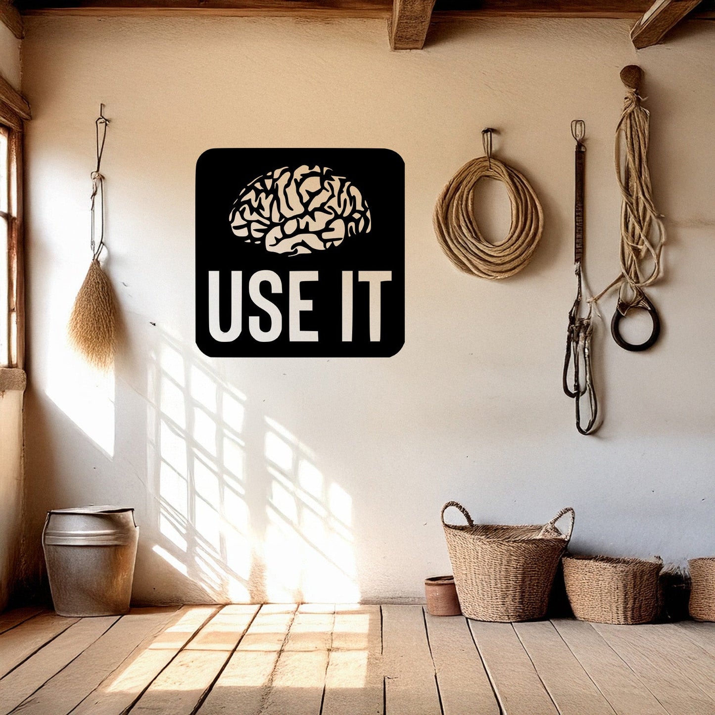 Laser Cut Metal Wall Decor, "Use It Brain" Design, Black Inspirational Wall Art, Motivational Office Decor, Matte Black Home Accent