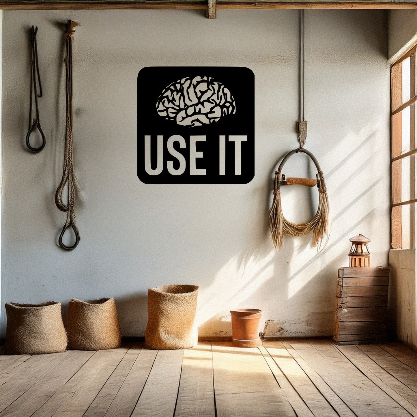 Laser Cut Metal Wall Decor, "Use It Brain" Design, Black Inspirational Wall Art, Motivational Office Decor, Matte Black Home Accent