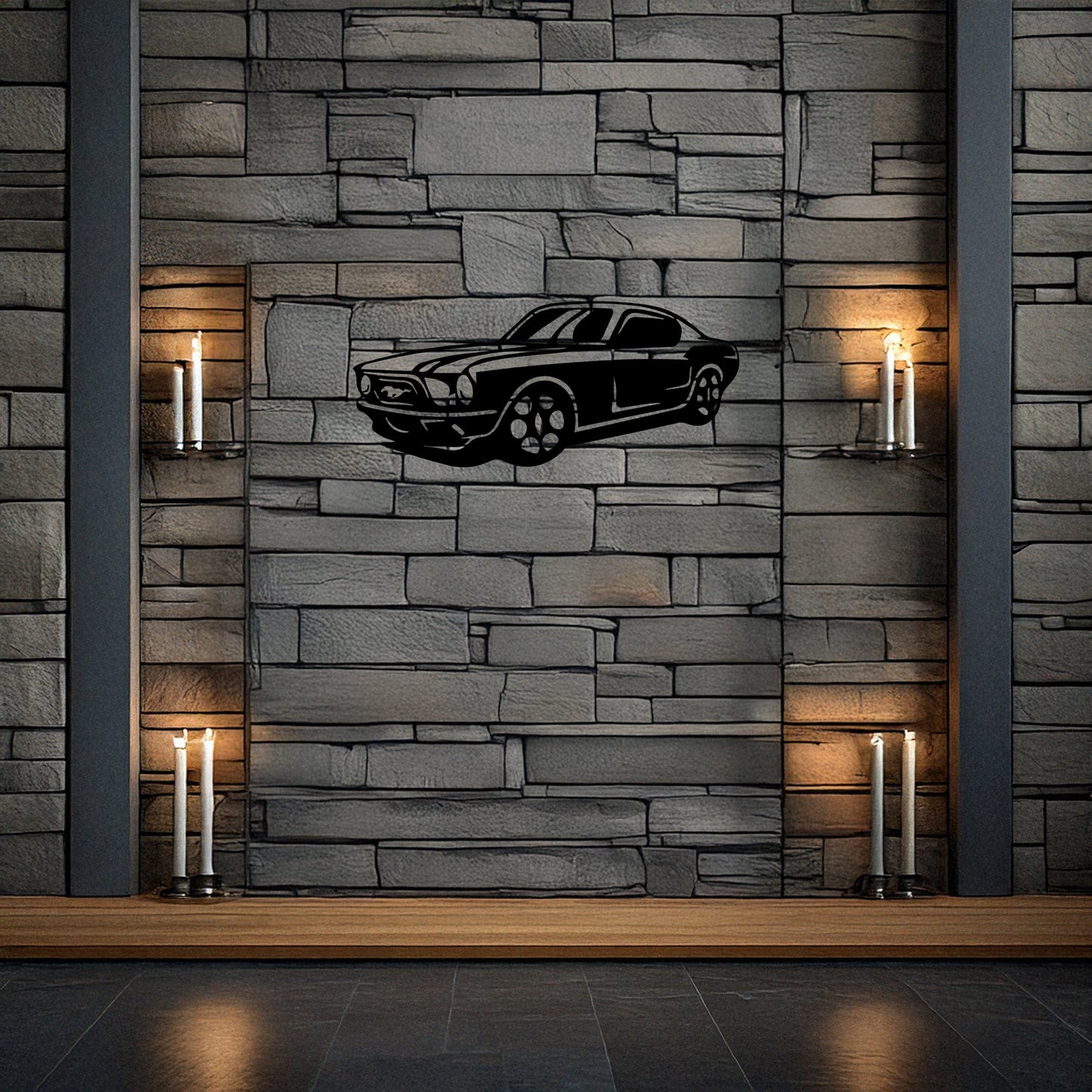 Laser Cut Metal Wall Decor, Mustang Design, Black Automotive Wall Art, Garage Decor Accent, Car Enthusiast Gift, Matte Black Mustang Wall Art