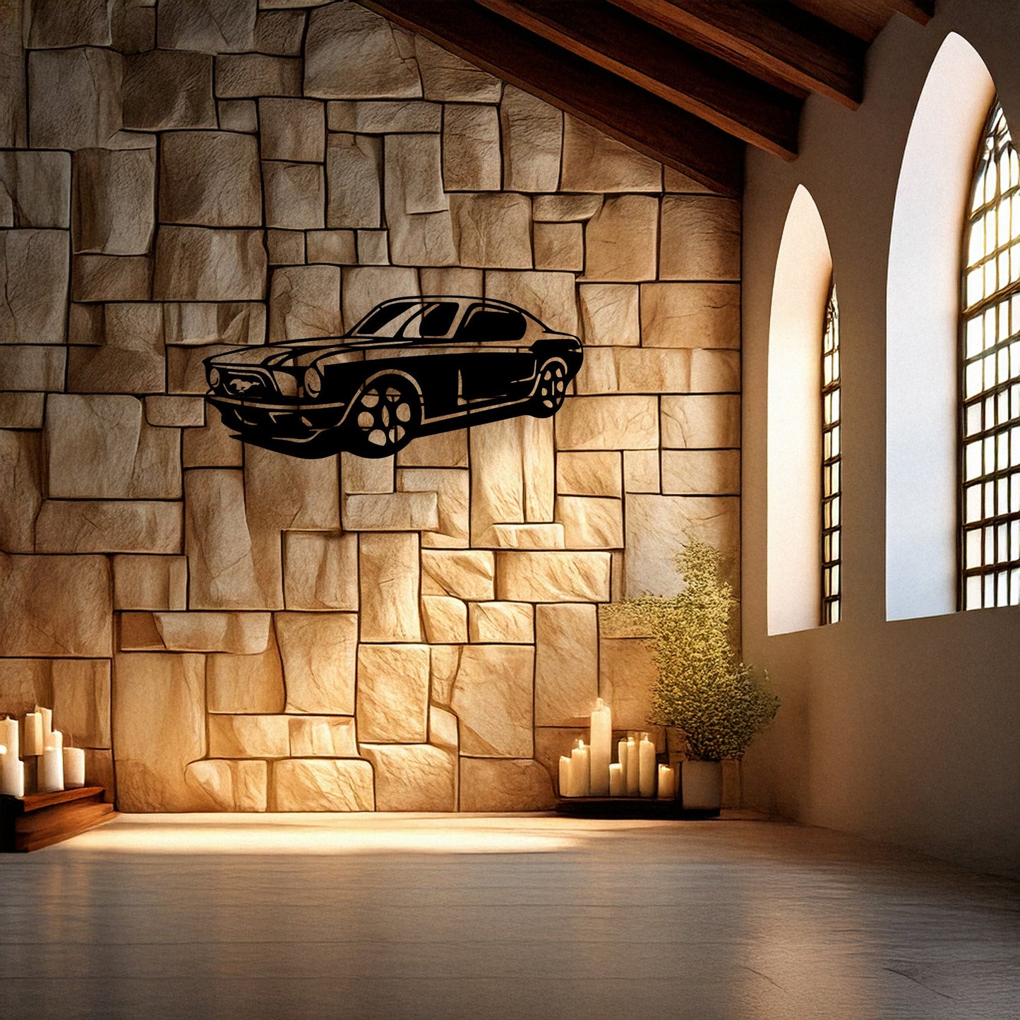 Laser Cut Metal Wall Decor, Mustang Design, Black Automotive Wall Art, Garage Decor Accent, Car Enthusiast Gift, Matte Black Mustang Wall Art