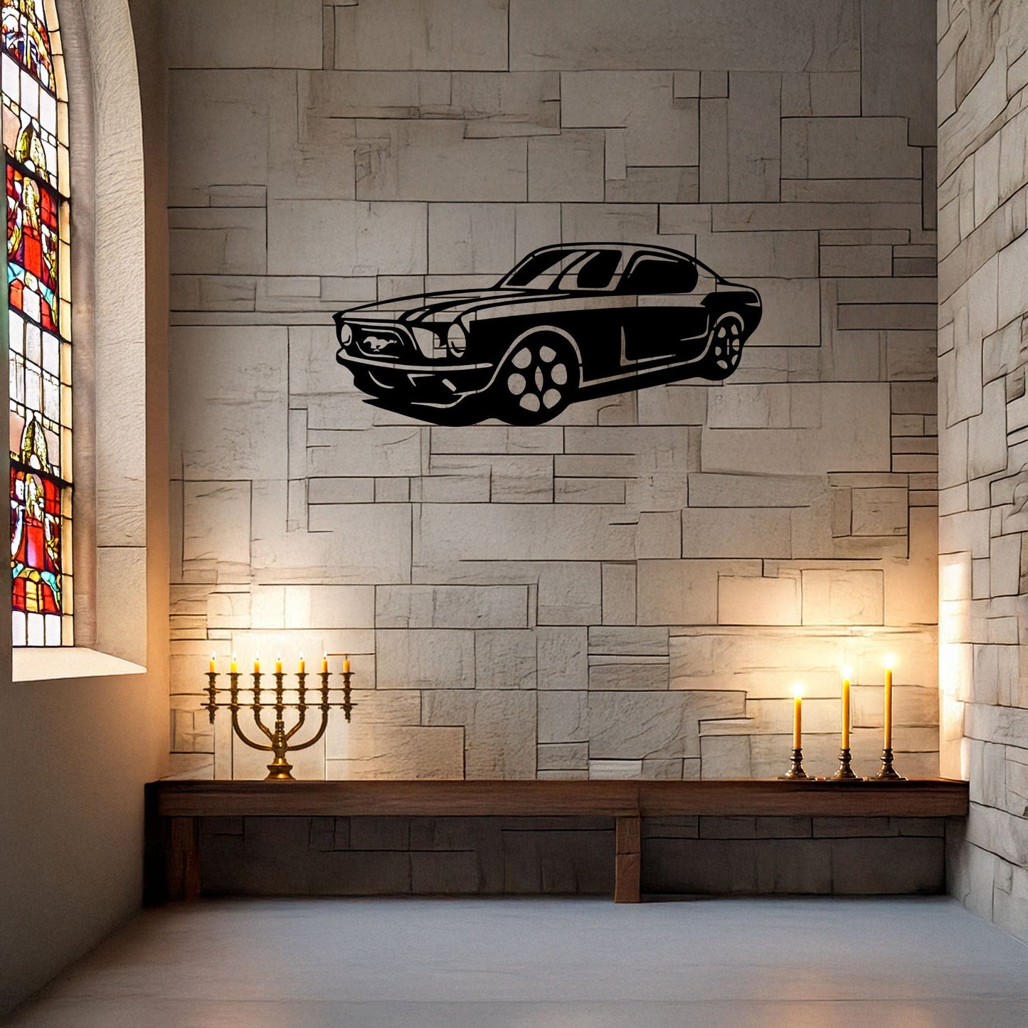 Laser Cut Metal Wall Decor, Mustang Design, Black Automotive Wall Art, Garage Decor Accent, Car Enthusiast Gift, Matte Black Mustang Wall Art