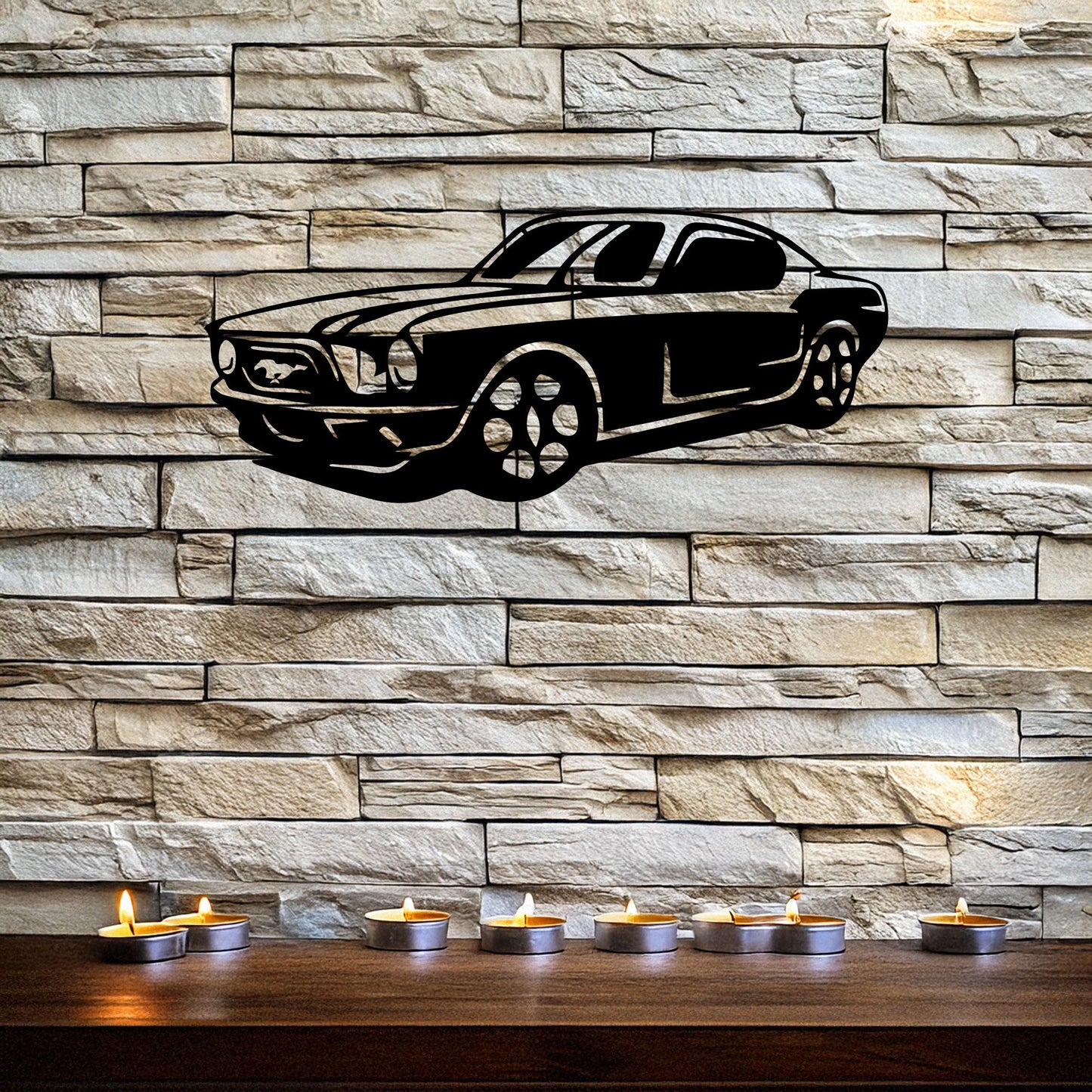 Laser Cut Metal Wall Decor, Mustang Design, Black Automotive Wall Art, Garage Decor Accent, Car Enthusiast Gift, Matte Black Mustang Wall Art