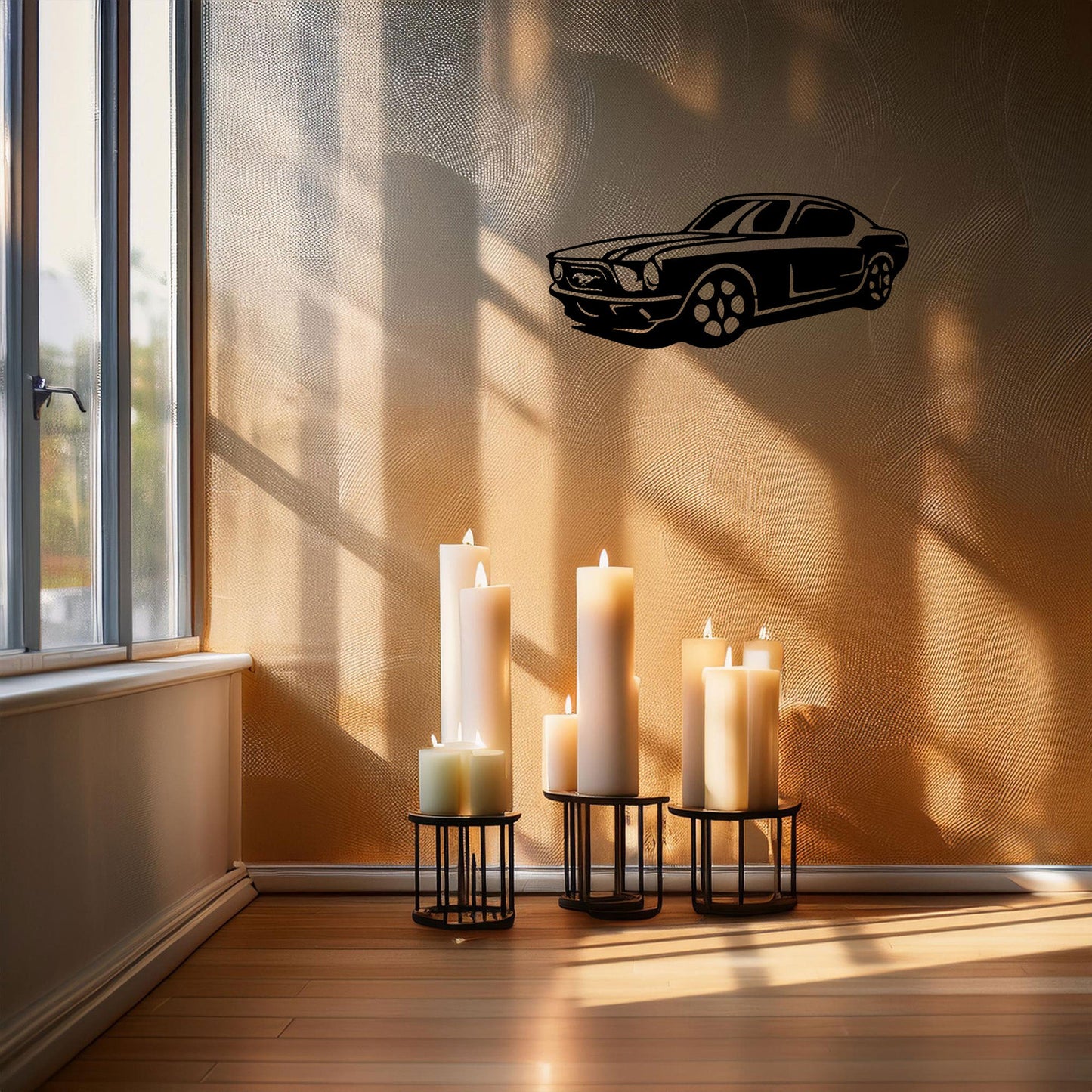 Laser Cut Metal Wall Decor, Mustang Design, Black Automotive Wall Art, Garage Decor Accent, Car Enthusiast Gift, Matte Black Mustang Wall Art
