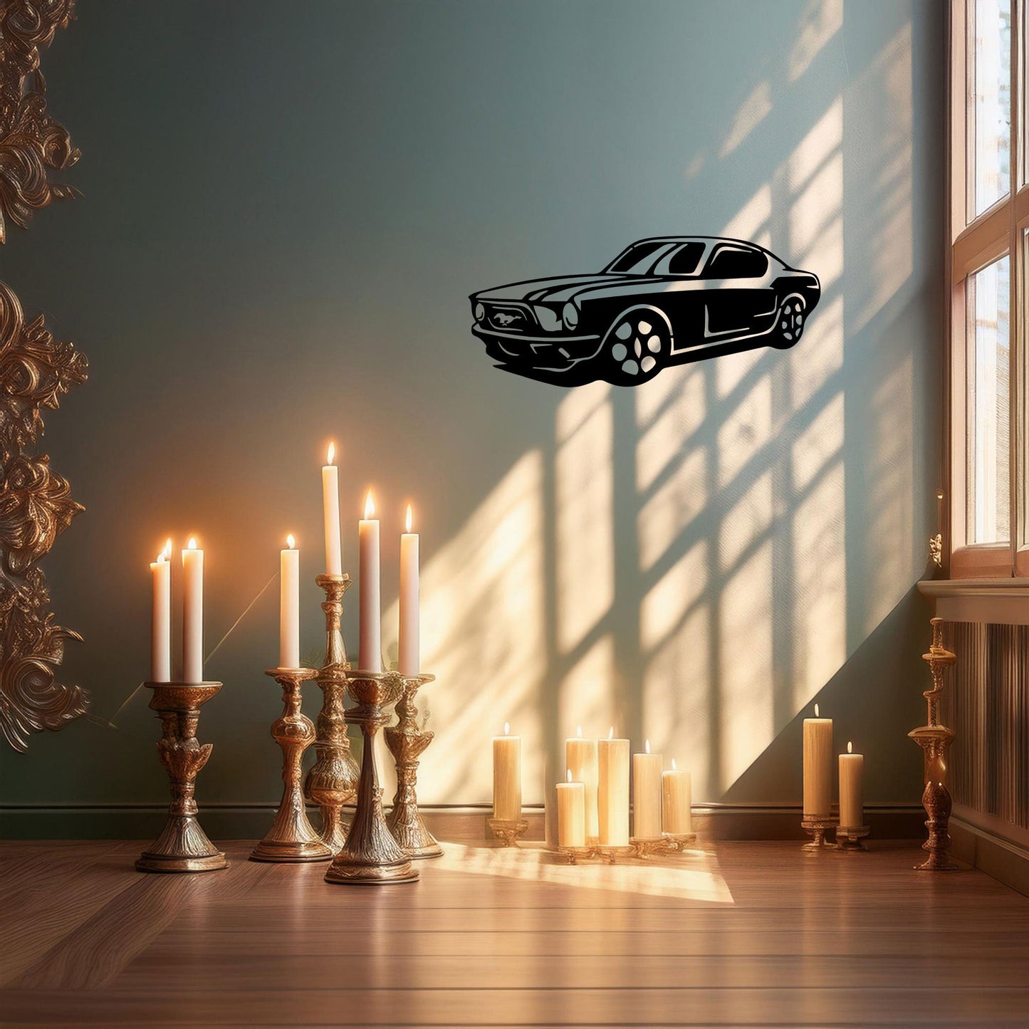 Laser Cut Metal Wall Decor, Mustang Design, Black Automotive Wall Art, Garage Decor Accent, Car Enthusiast Gift, Matte Black Mustang Wall Art