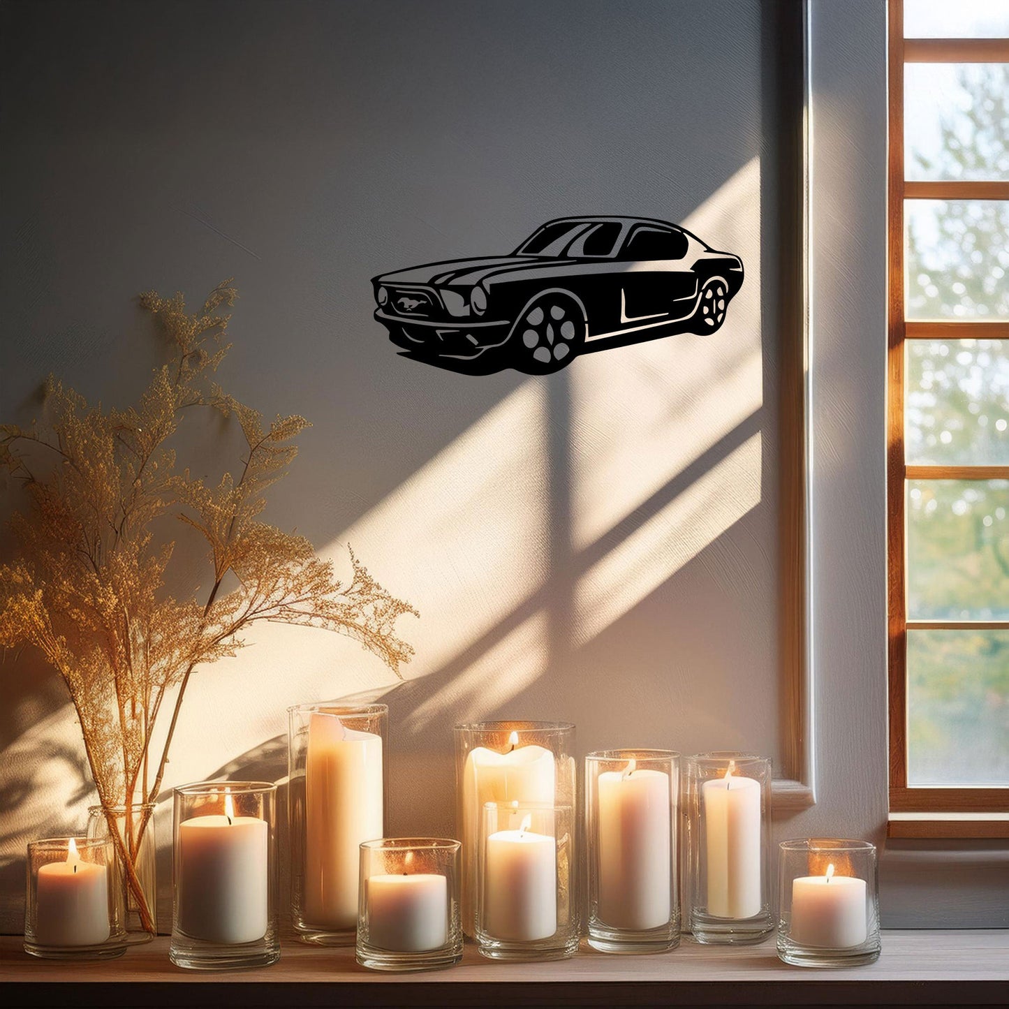 Laser Cut Metal Wall Decor, Mustang Design, Black Automotive Wall Art, Garage Decor Accent, Car Enthusiast Gift, Matte Black Mustang Wall Art