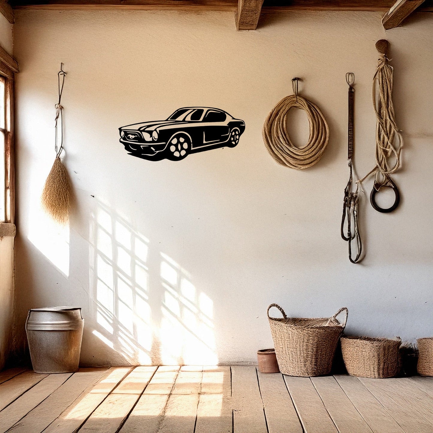 Laser Cut Metal Wall Decor, Mustang Design, Black Automotive Wall Art, Garage Decor Accent, Car Enthusiast Gift, Matte Black Mustang Wall Art