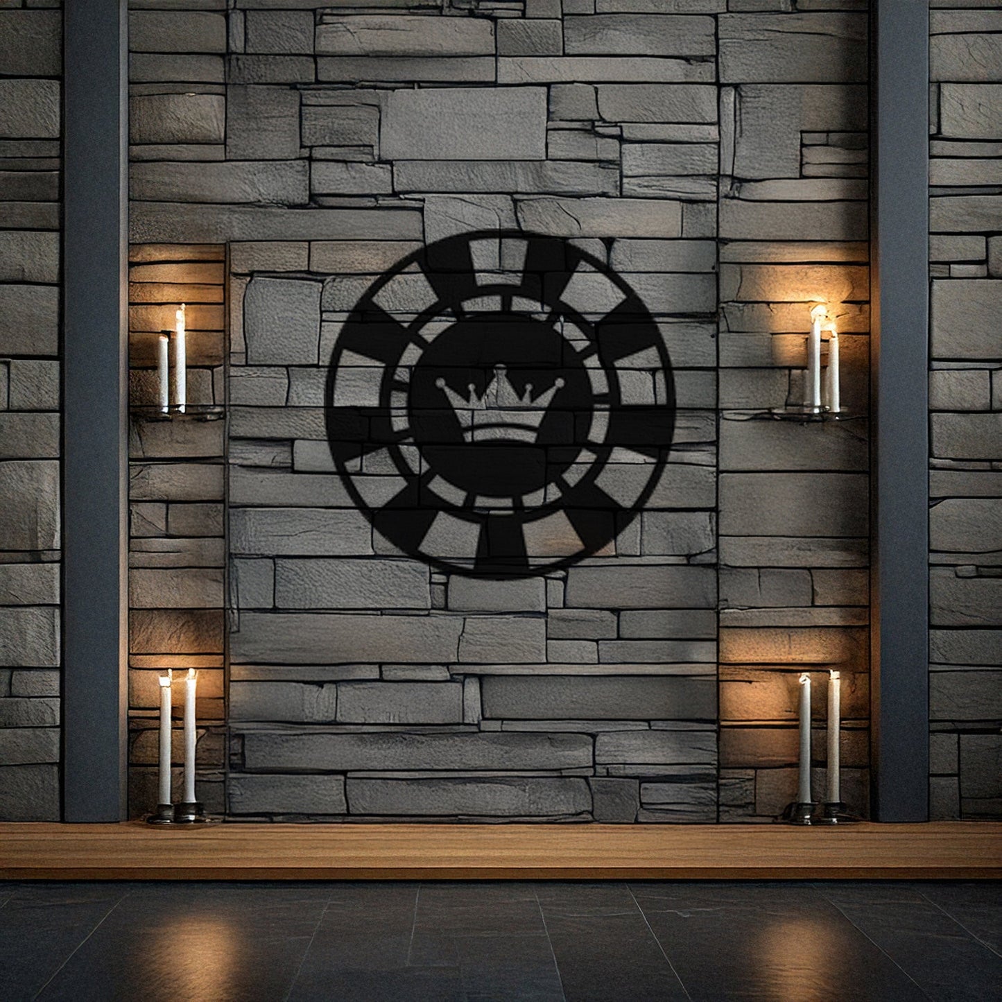 Laser Cut Metal Wall Decor, Poker Chip with Crown Design, Black Game Room Wall Art, Casino-Themed Accent, Matte Black Wall Art, Poker Lover Gift