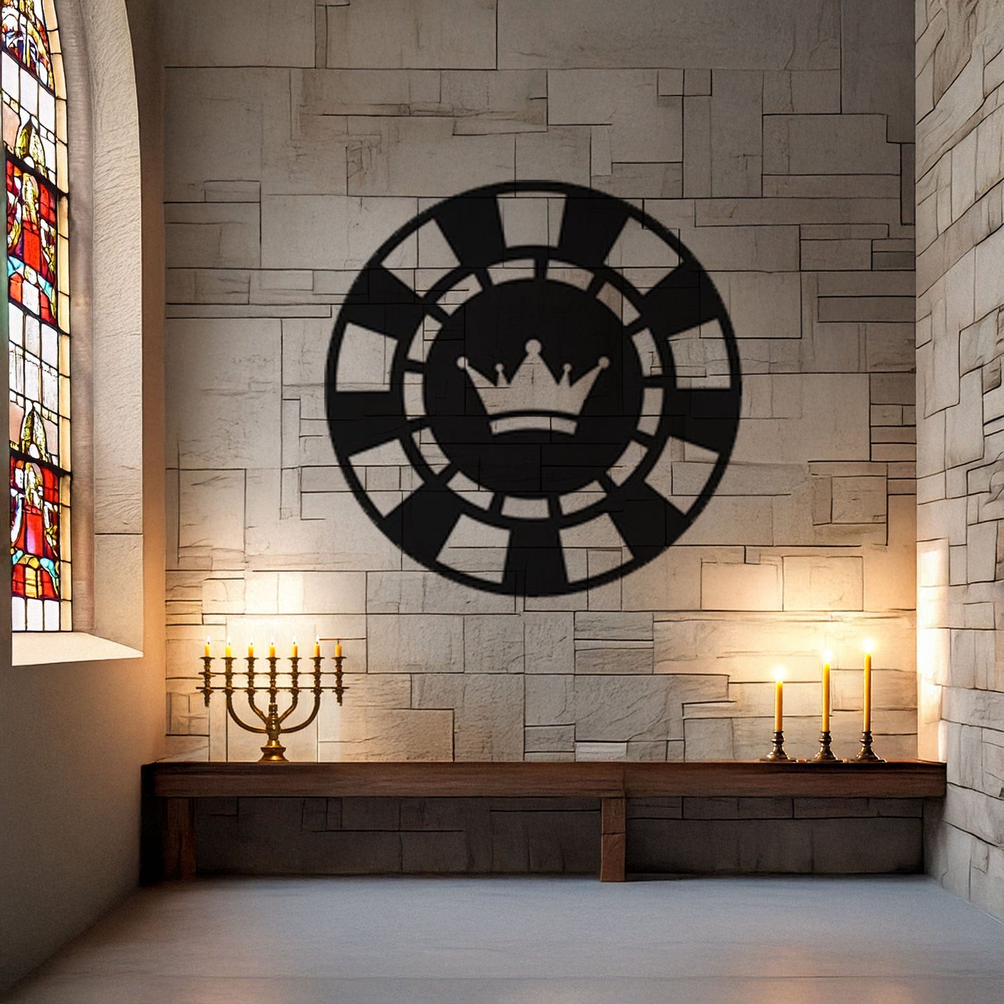 Laser Cut Metal Wall Decor, Poker Chip with Crown Design, Black Game Room Wall Art, Casino-Themed Accent, Matte Black Wall Art, Poker Lover Gift