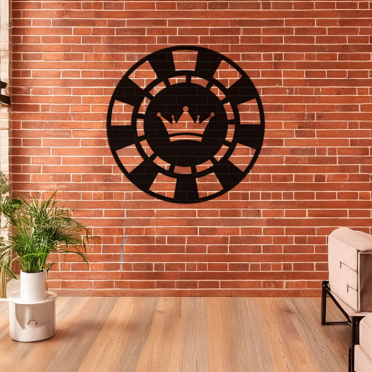 Laser Cut Metal Wall Decor, Poker Chip with Crown Design, Black Game Room Wall Art, Casino-Themed Accent, Matte Black Wall Art, Poker Lover Gift