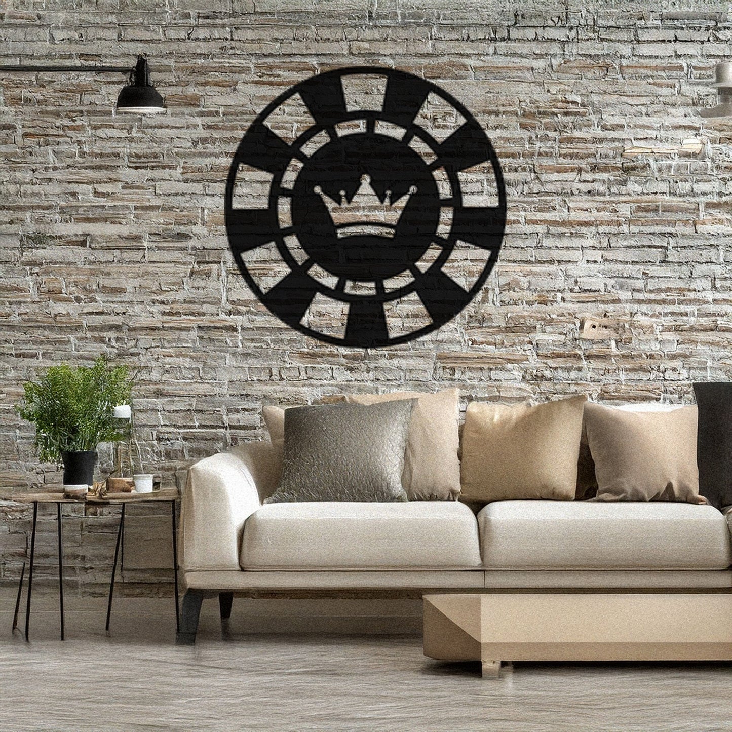 Laser Cut Metal Wall Decor, Poker Chip with Crown Design, Black Game Room Wall Art, Casino-Themed Accent, Matte Black Wall Art, Poker Lover Gift