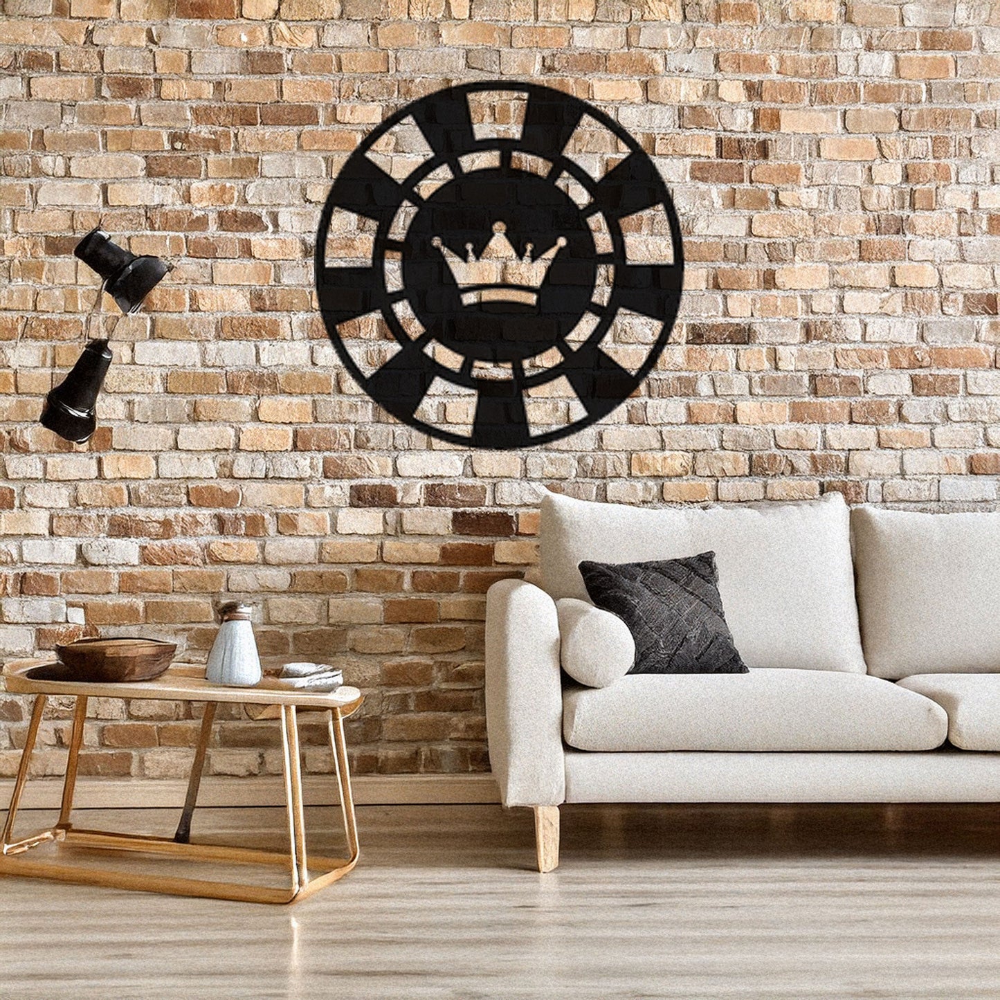Laser Cut Metal Wall Decor, Poker Chip with Crown Design, Black Game Room Wall Art, Casino-Themed Accent, Matte Black Wall Art, Poker Lover Gift