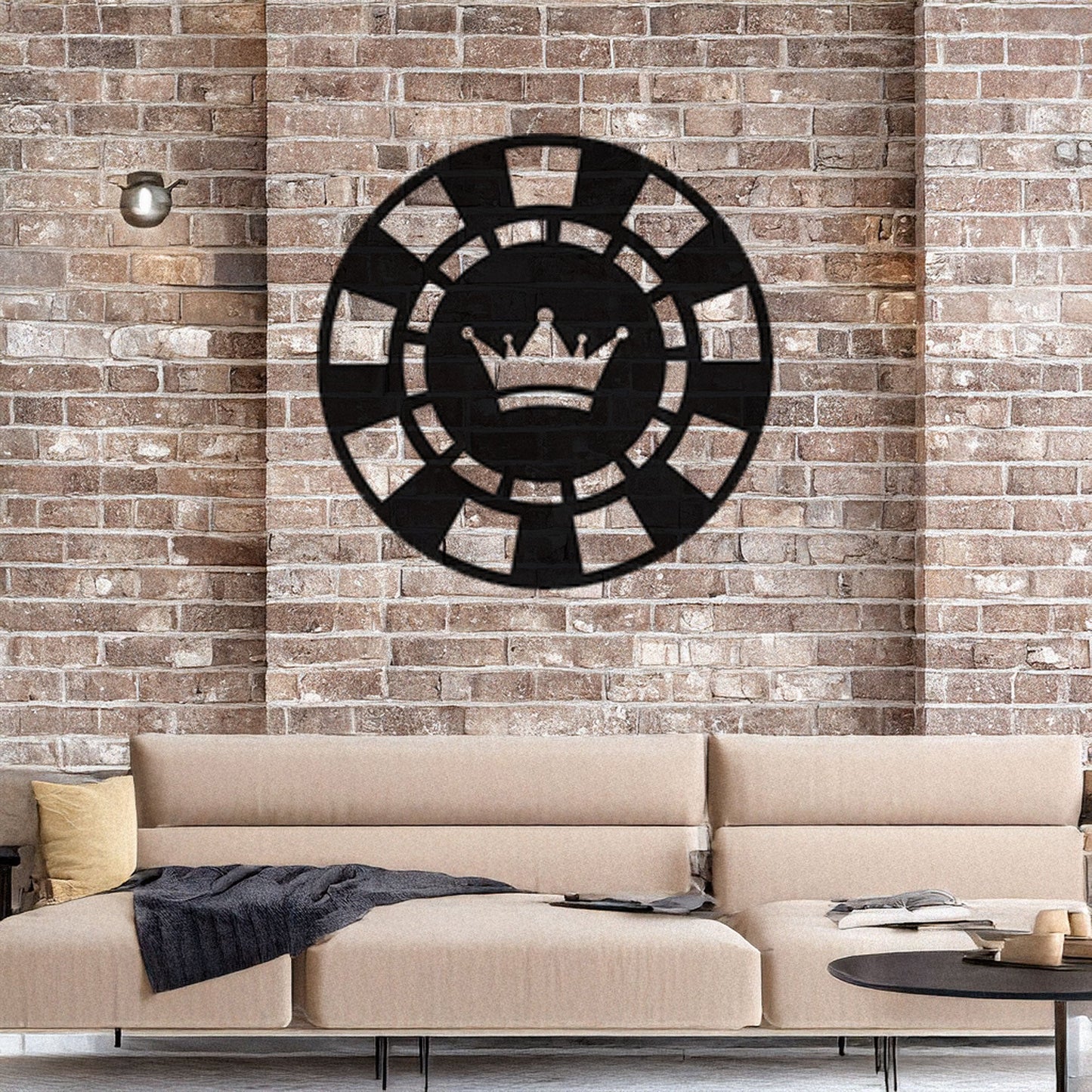 Laser Cut Metal Wall Decor, Poker Chip with Crown Design, Black Game Room Wall Art, Casino-Themed Accent, Matte Black Wall Art, Poker Lover Gift